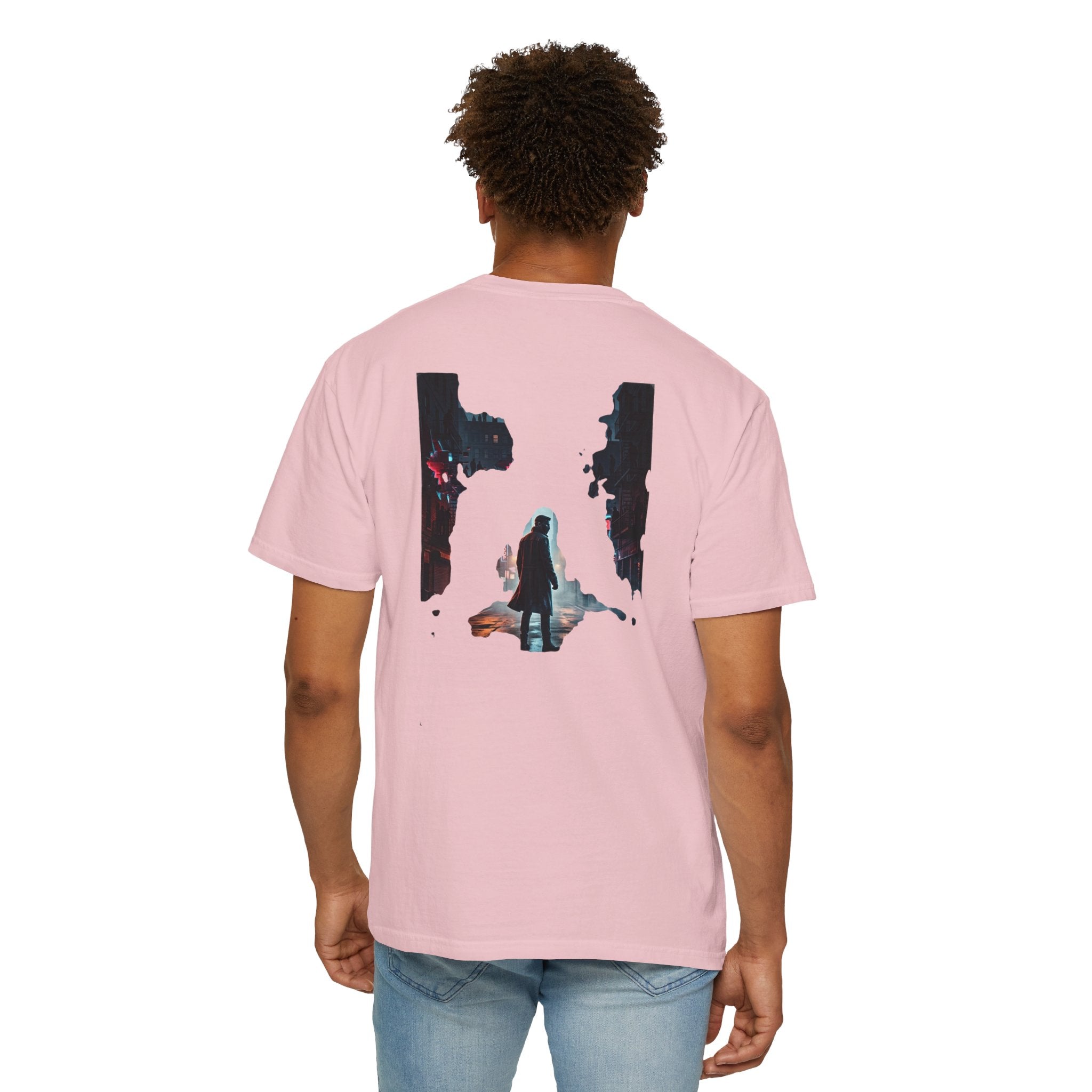 Syndication Loop Cyberpunk Portrait Tee — Tech-Noir Graphic T-Shirt | Power Runs Black by Printify