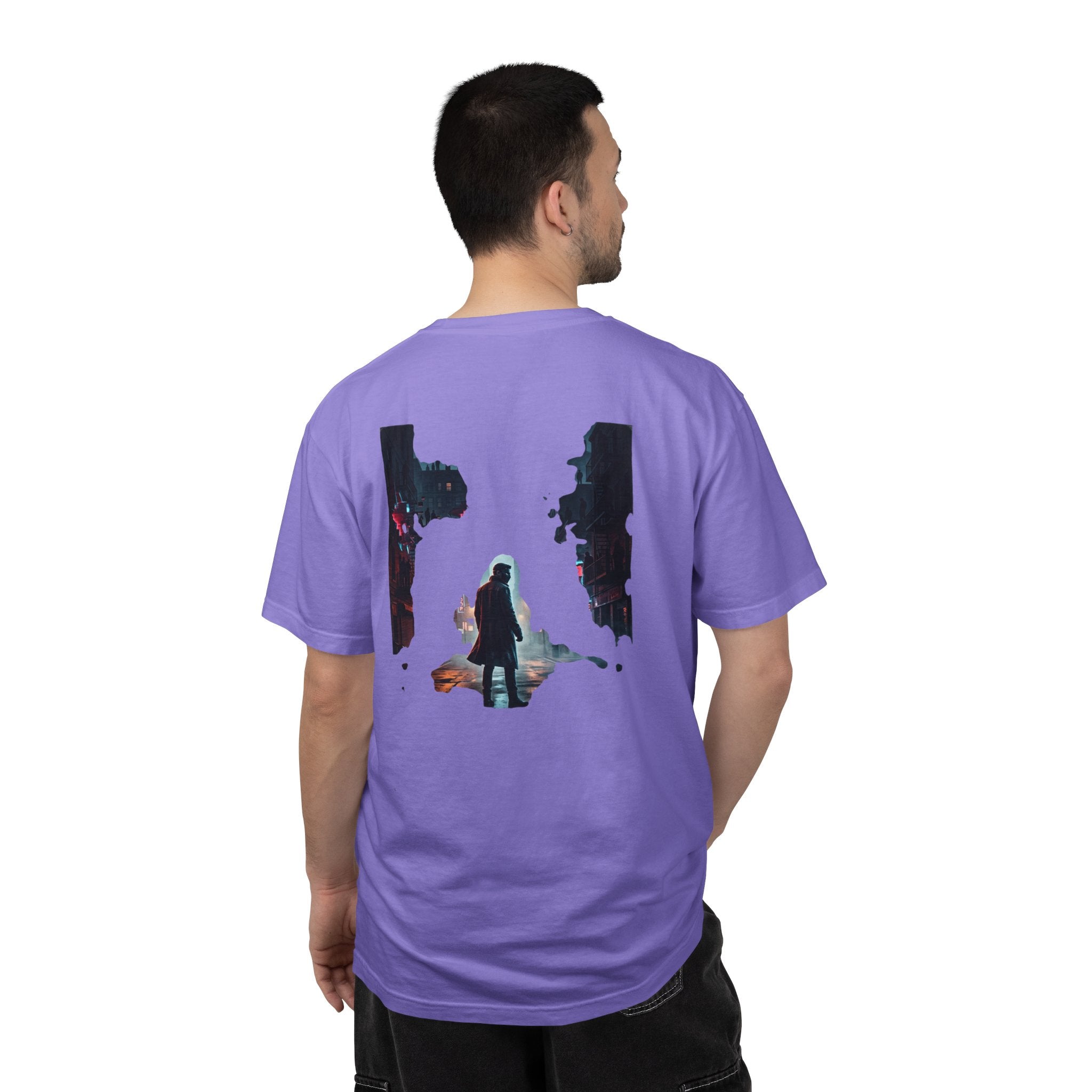 Syndication Loop Cyberpunk Portrait Tee — Tech-Noir Graphic T-Shirt | Power Runs Black by Printify