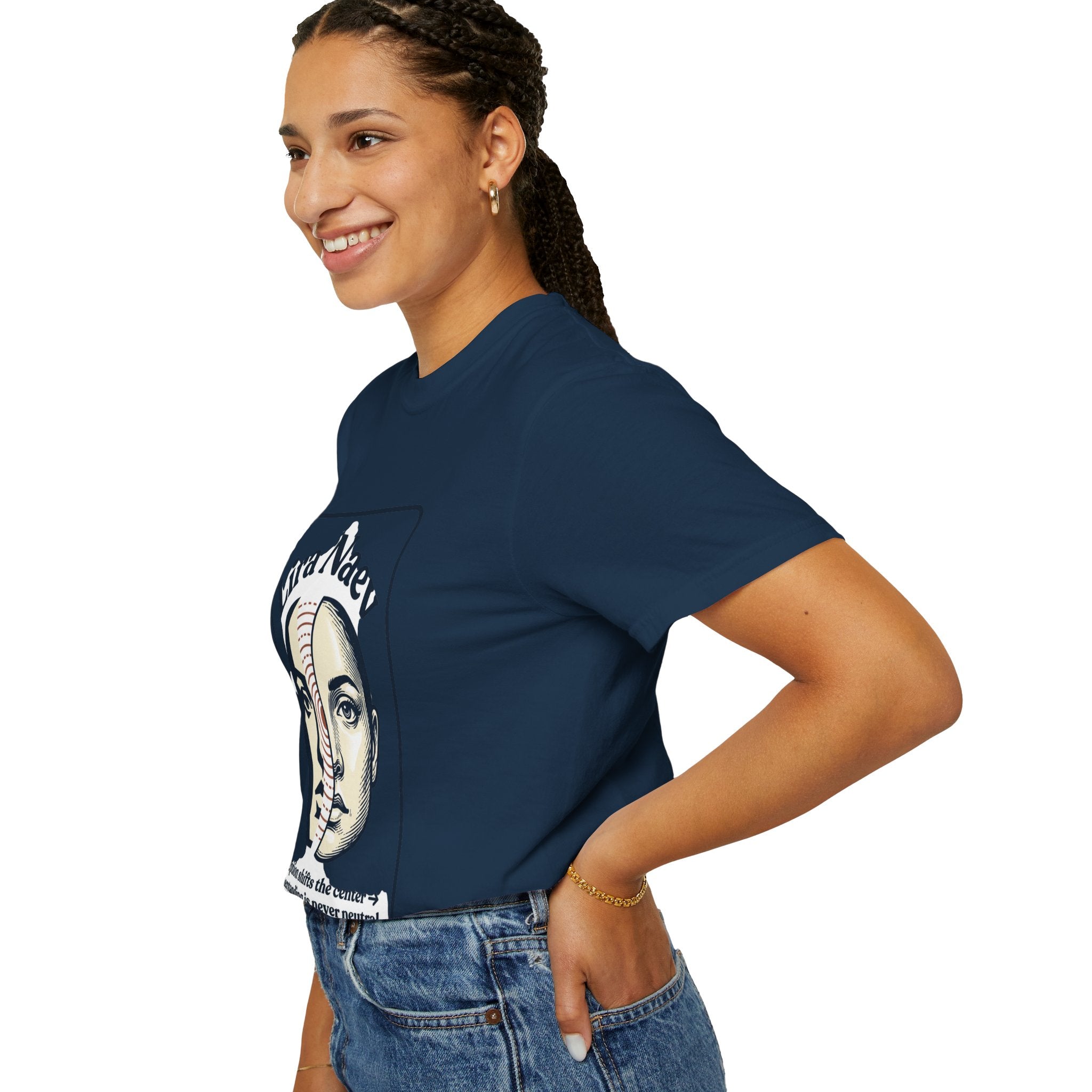 Power Runs Black PRB Lira Naev Split-Face Graphic T-Shirt — “Perception shifts the center” Statement Tee by Power Runs Black