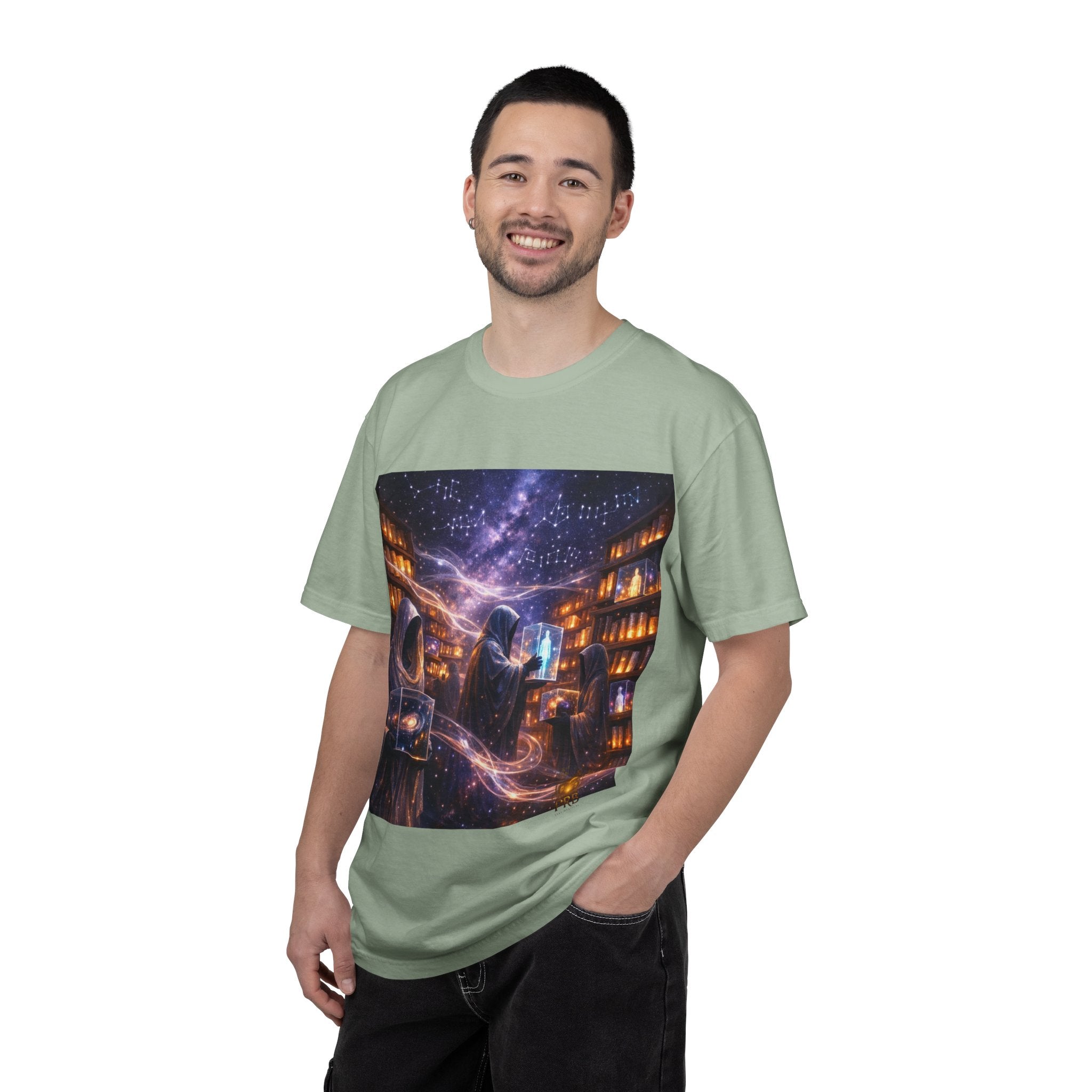 PRB Mystic Library Wizards T-Shirt — Cosmic Sorcerer Art Tee by Power Runs Black
