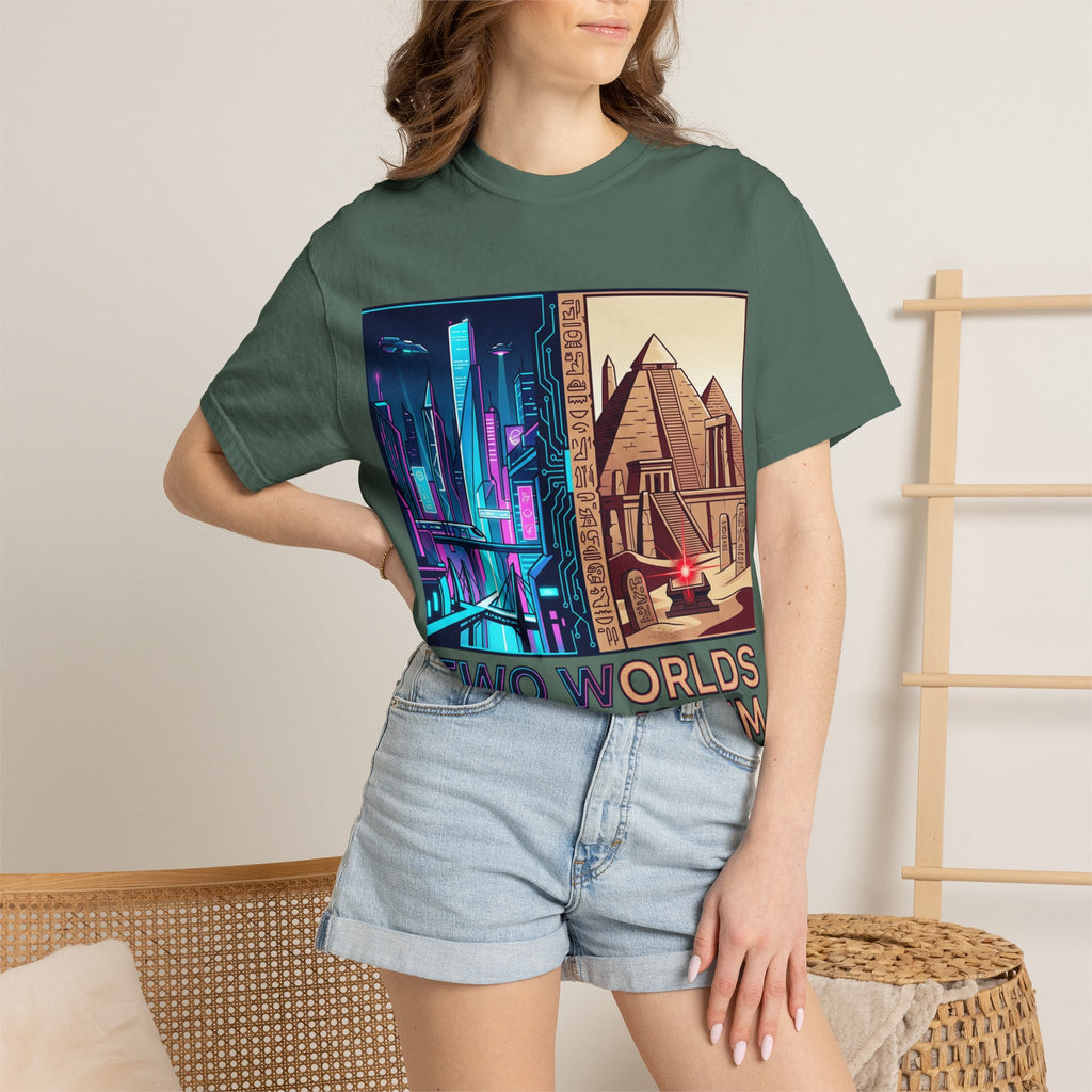 Power Runs Black PRB Blue Technopolis/ Red Dominion Two Worlds One System T-Shirt by Power Runs Black