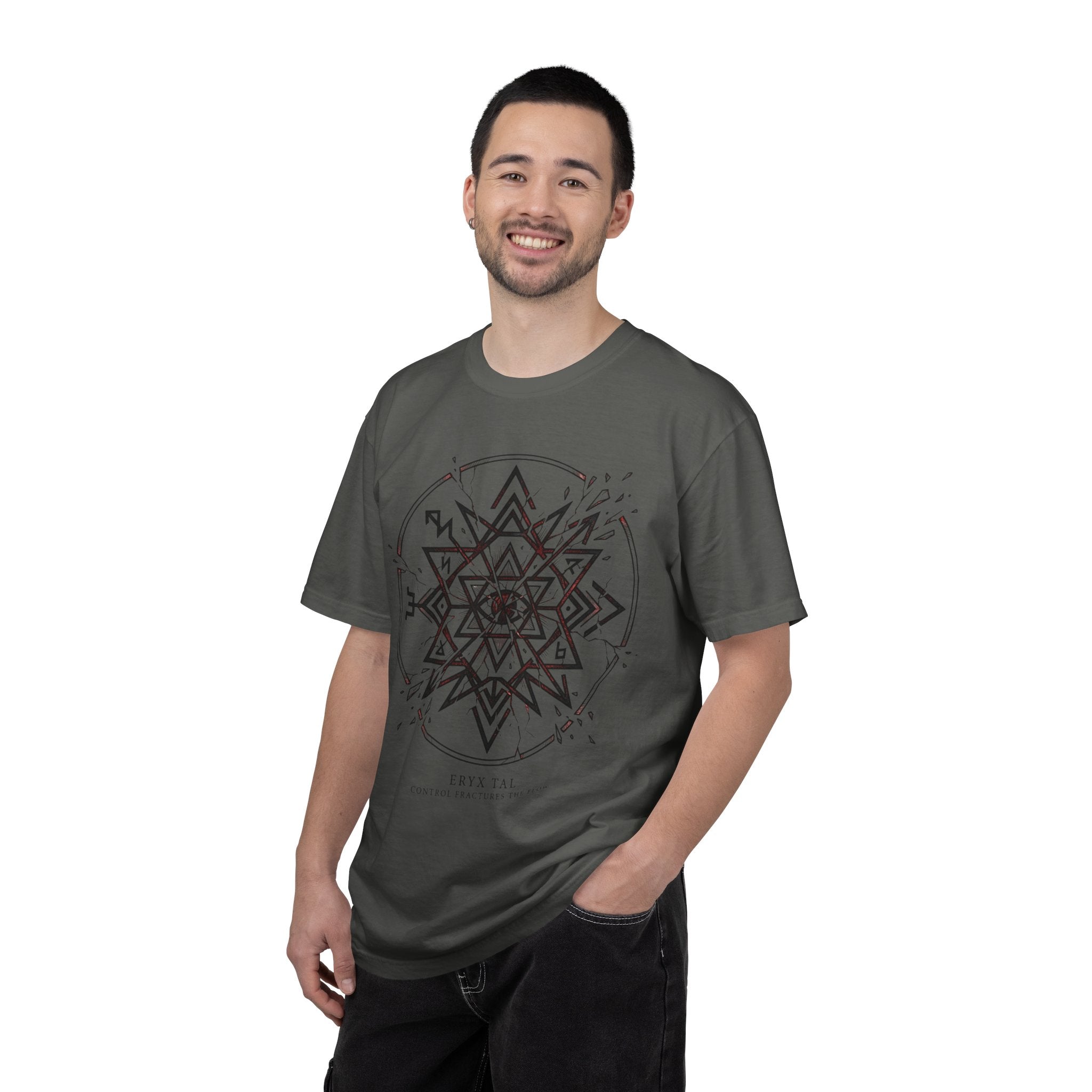 Power Runs Black PRB Eryx Tal Geometric Mandala T-Shirt — Symmetric Star Graphic Tee by Printify