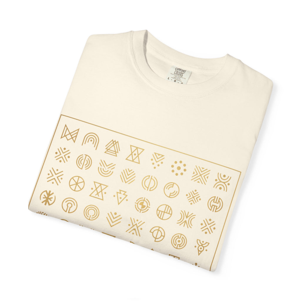 Power Runs Black PRB Symbol Grid T-Shirt — Minimal Gold Icon Graphic Tee by Printify