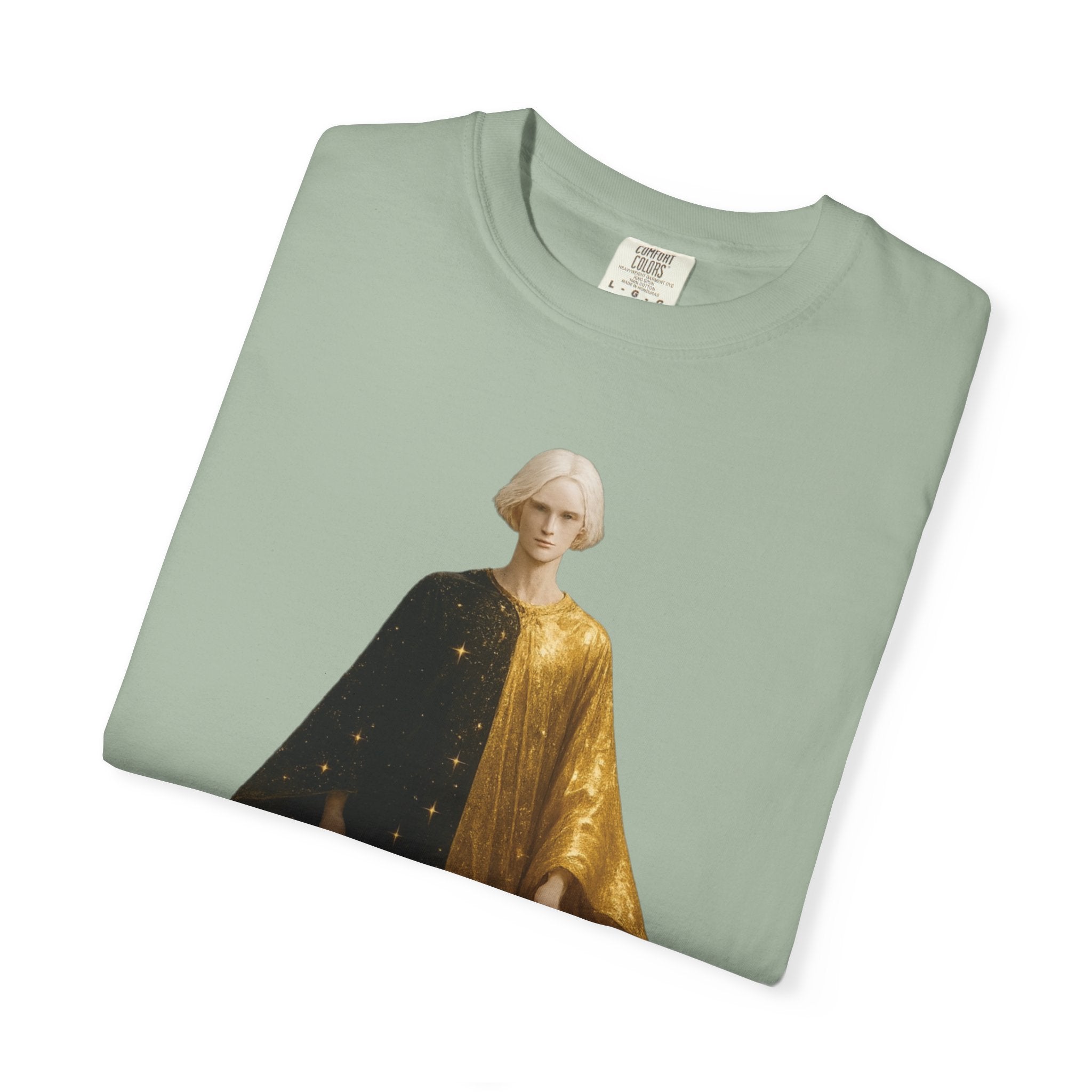 Power Runs Black PRB Twelfth Golden Cloak Figure T-Shirt | Surreal Angelic Portrait by Power Runs Black