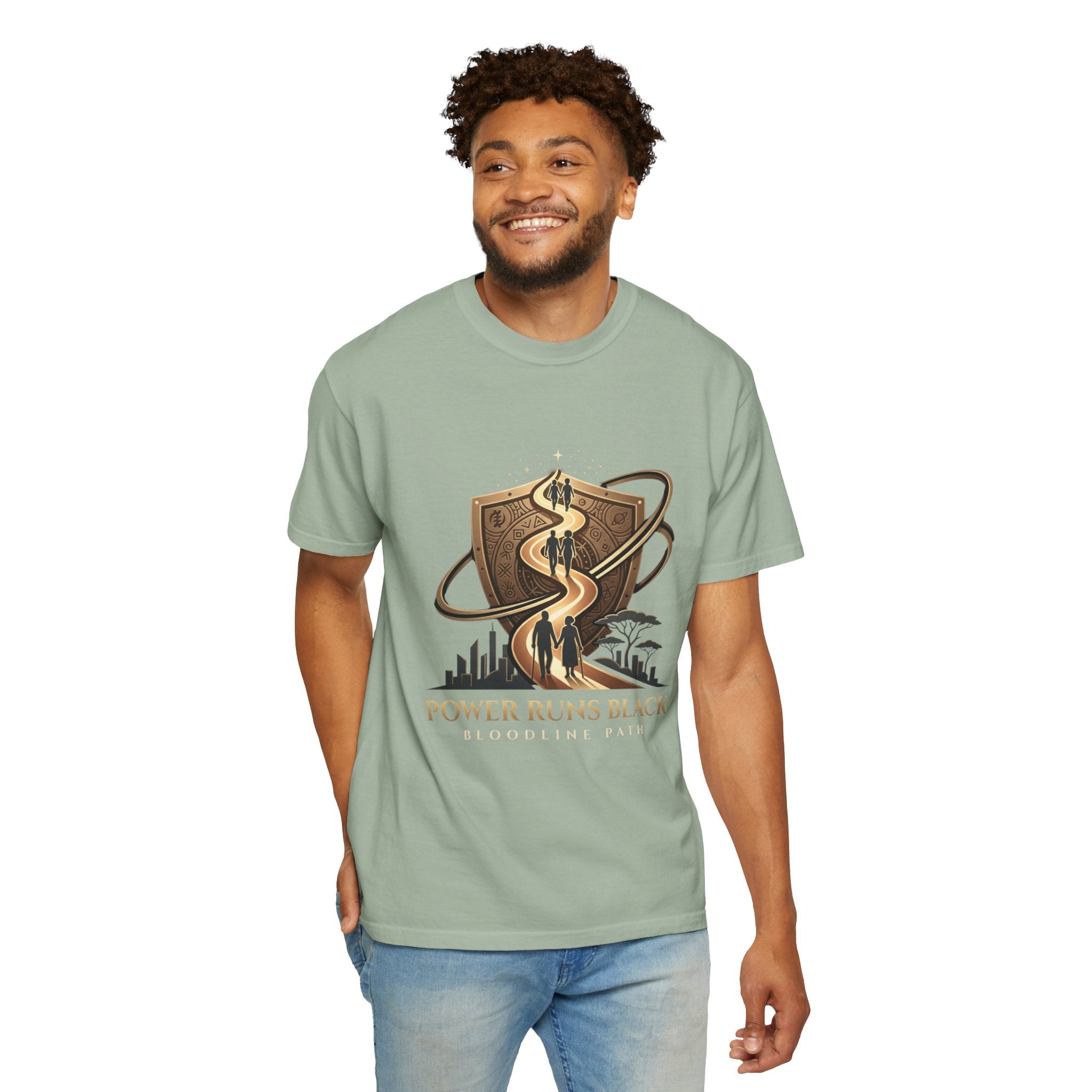 PRB Shield City Skyline Graphic T-Shirt | Serpent Emblem Streetwear Tee by Printify