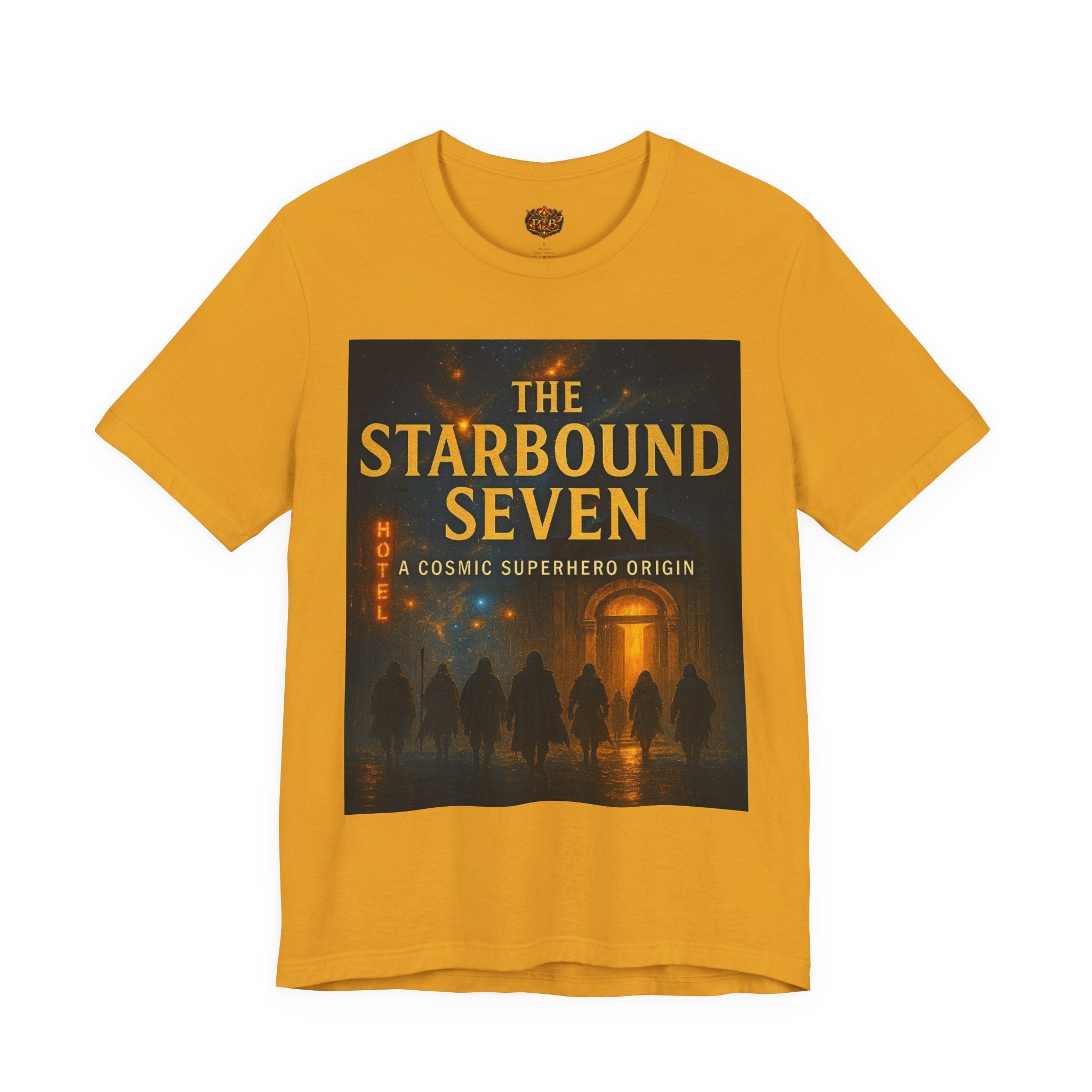 Power Runs Black PRB The Starbound Seven Tee – Retro Cosmic Superhero Poster Shirt by Power Runs Black