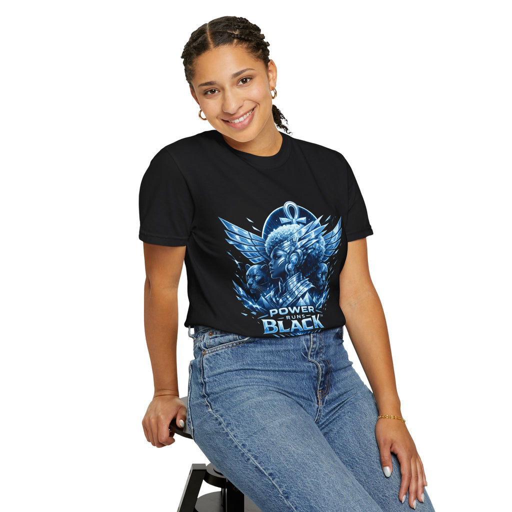 Power of Black Graphic T-Shirt — Egyptian Ankh Warrior Design by Power Runs Black
