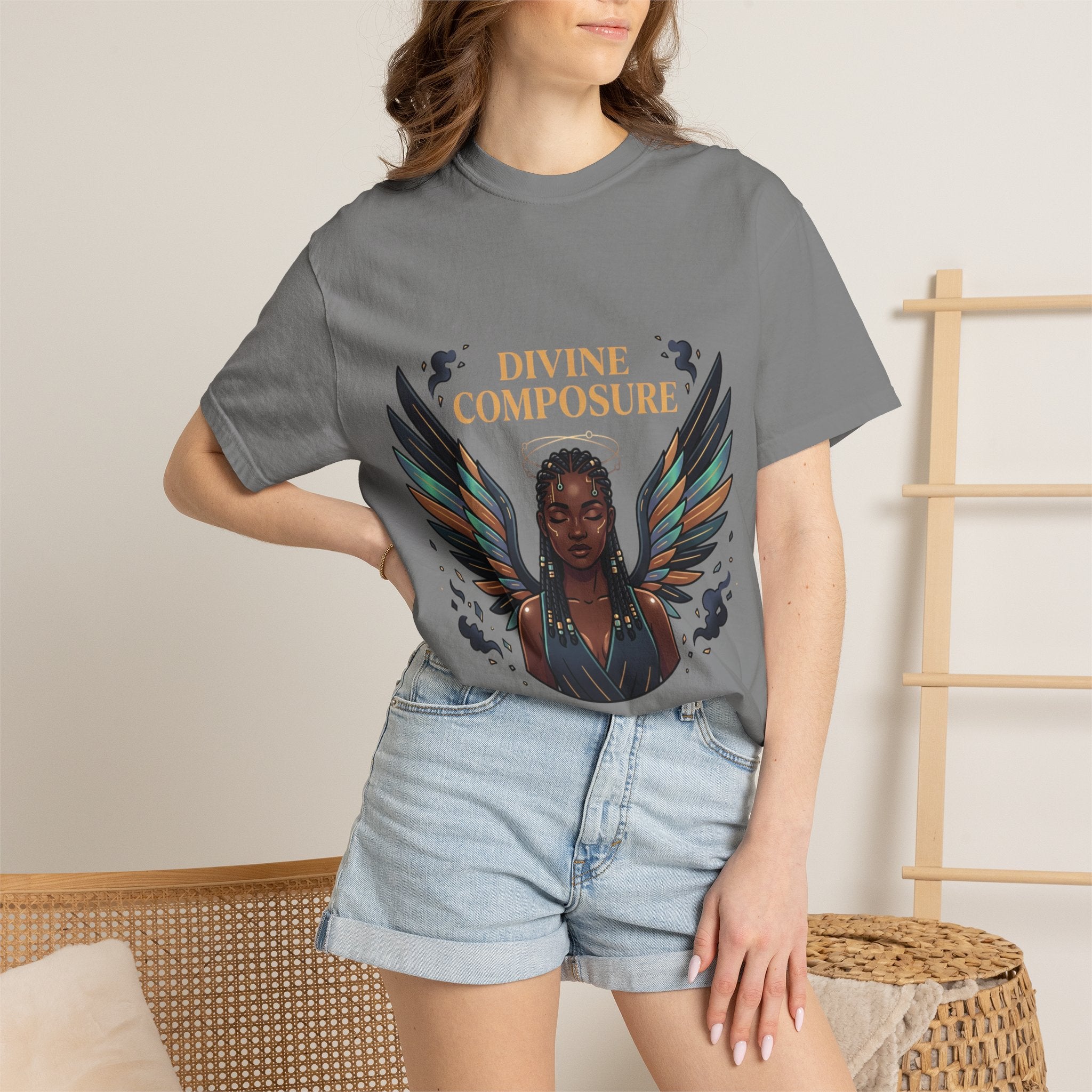 Power Runs Black Divine Composure T-Shirt — Angel Wing Graphic Tee by Printify