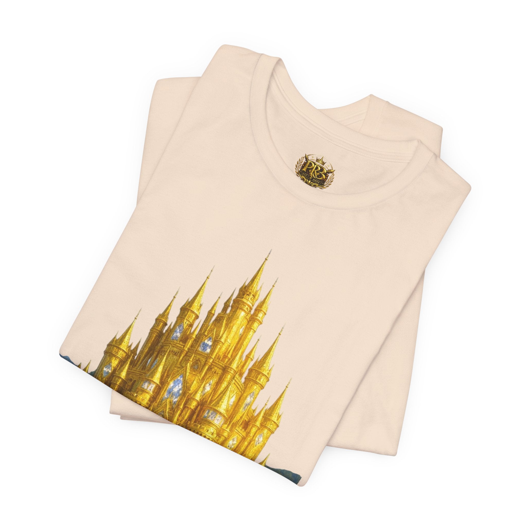 PRB Golden Fantasy Castle Tee | Magical Kingdom Illustration, Fairytale Scene by Printify
