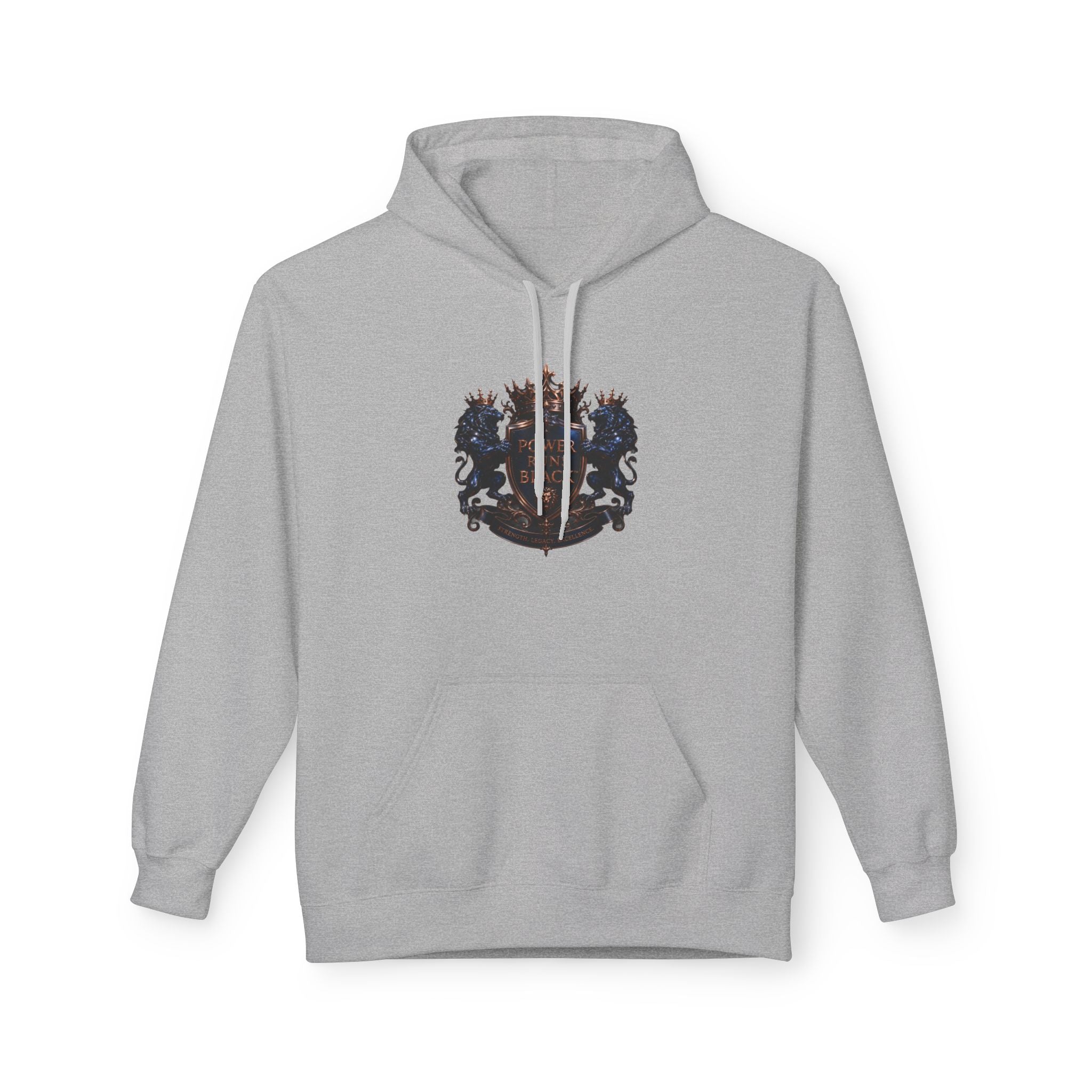 Power Runs Black crest hoodie | medieval shield with lions and wings by Power Runs Black