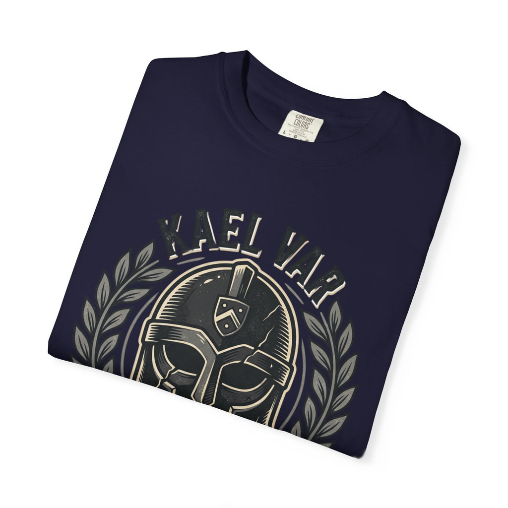 Power Runs Black PRB Kael Var Helmet Graphic T-Shirt — "Protection Hardens Form" Warrior Tee by Printify