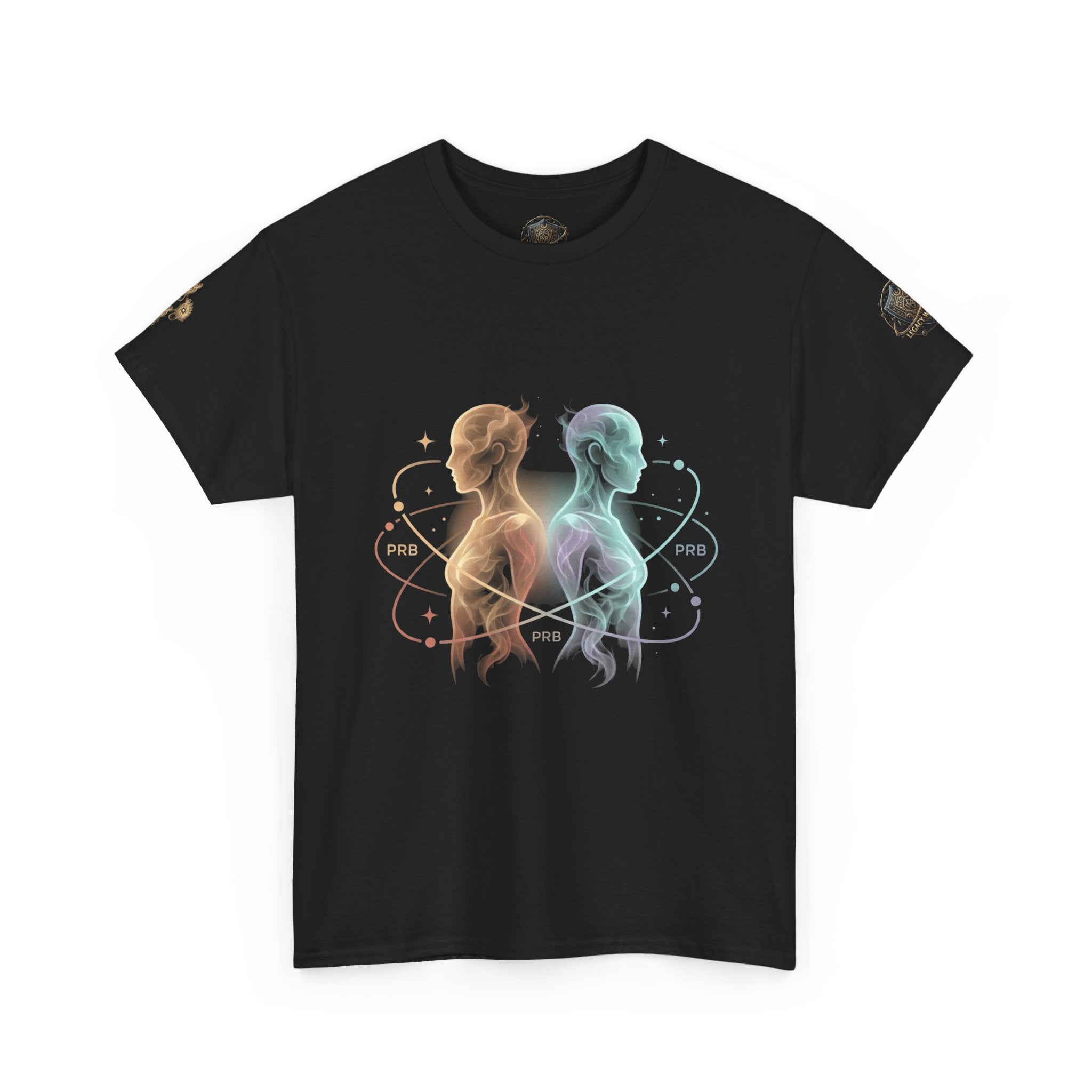 Power Runs Black Gemini Spirit Tee — Twin Sun & Moon Celestial Graphic T-Shirt by Printify
