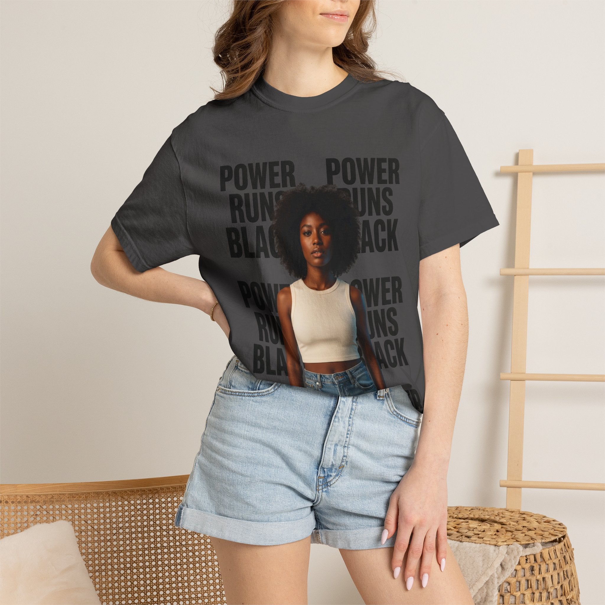 Power Runs Black PRB Power Runs Black T-Shirt — Empowerment Portrait Tee by Printify