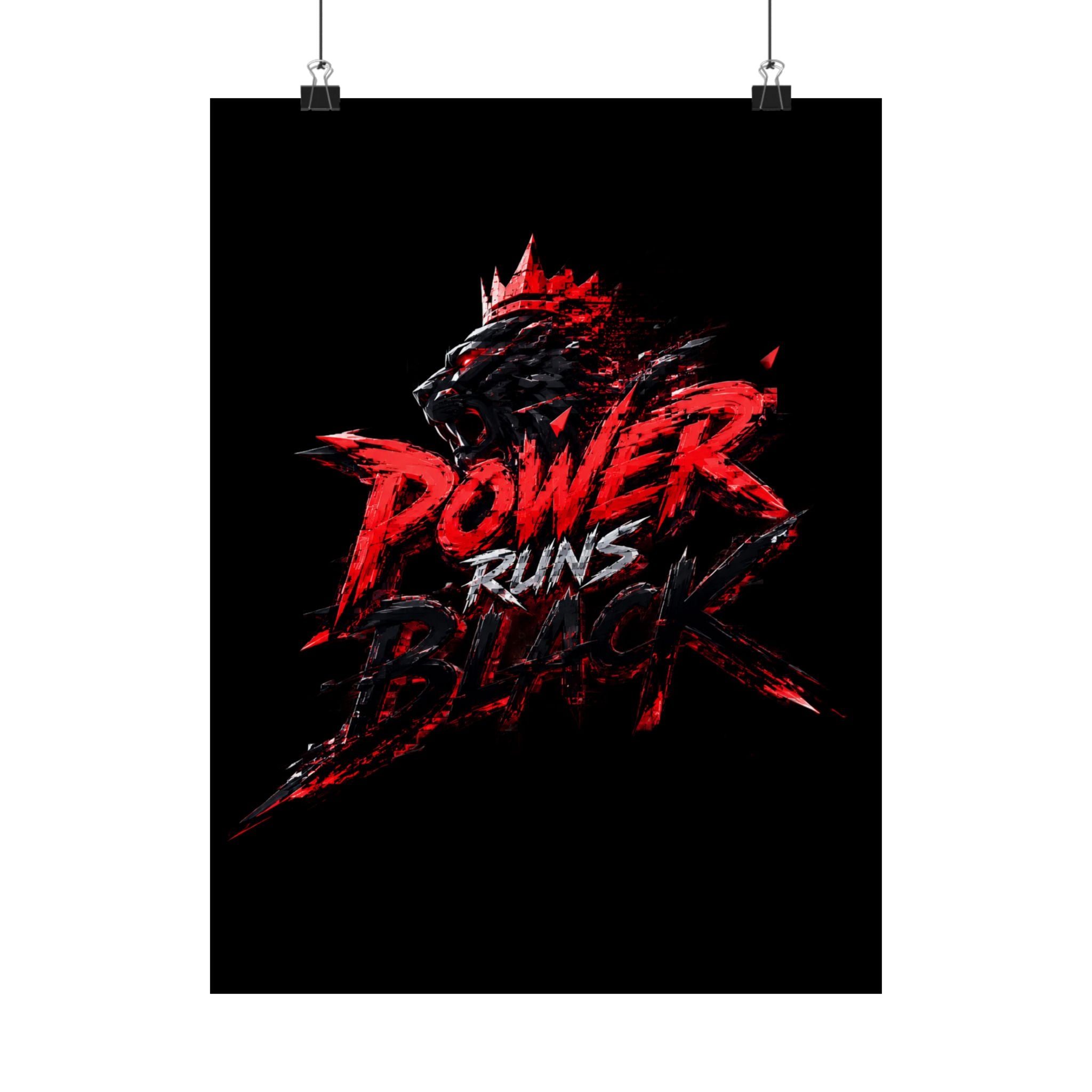 Power Runs Black Matte Poster — Red Panther Skull Graphic Wall Art by Power Runs Black