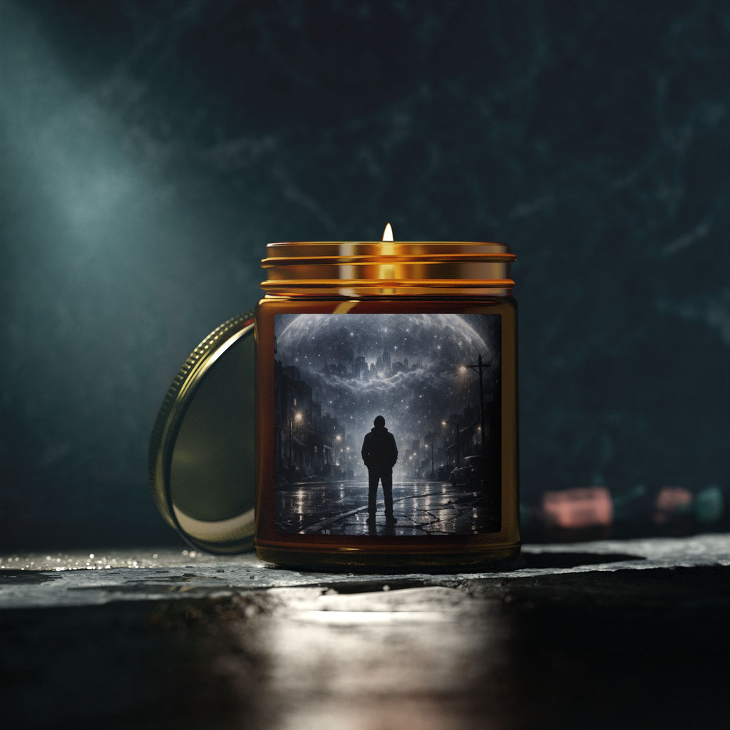 PRB Lone Figure Under Moonlight Candle | Coconut Apricot Wax Jar by Power Runs Black