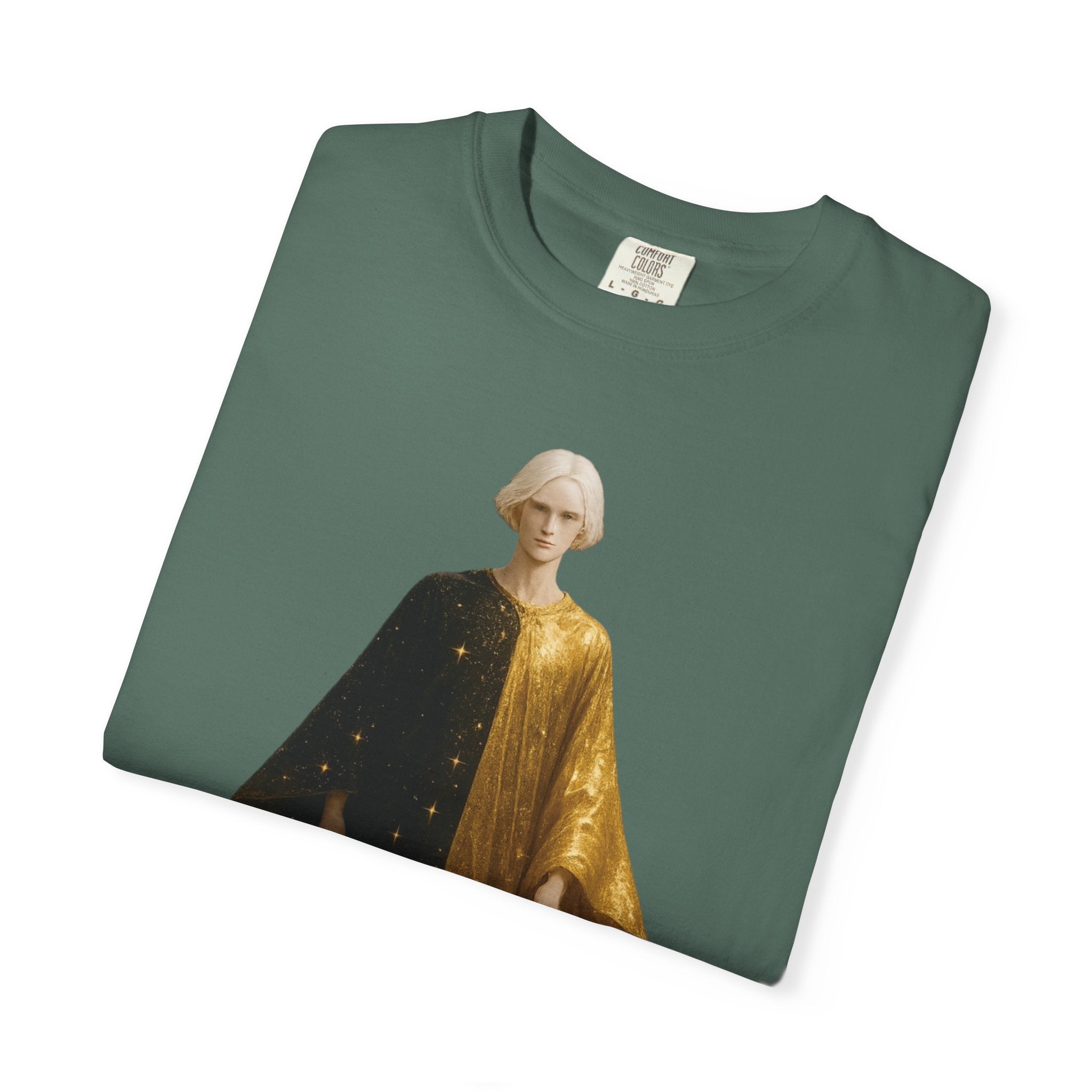 Power Runs Black PRB Twelfth Golden Cloak Figure T-Shirt | Surreal Angelic Portrait by Power Runs Black