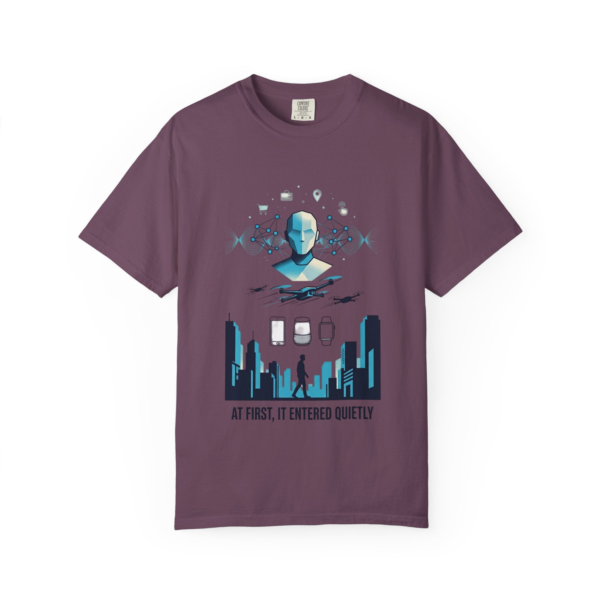 Power Runs Black AI Metropolis T-Shirt — 'At First, It Entered Quietly' Cybercity Graphic Tee by Concepts VS Entertainment/Tiktok shop