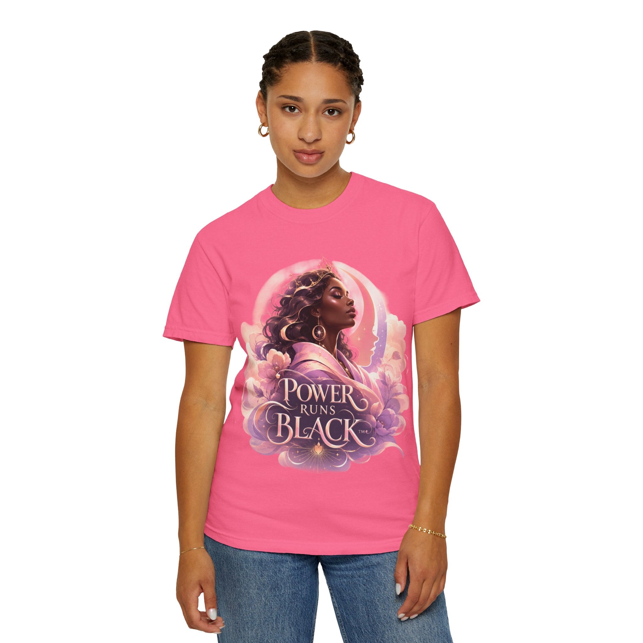 Power Runs Black graphic tee | Black woman portrait, Afro empowerment shirt by Power Runs Black