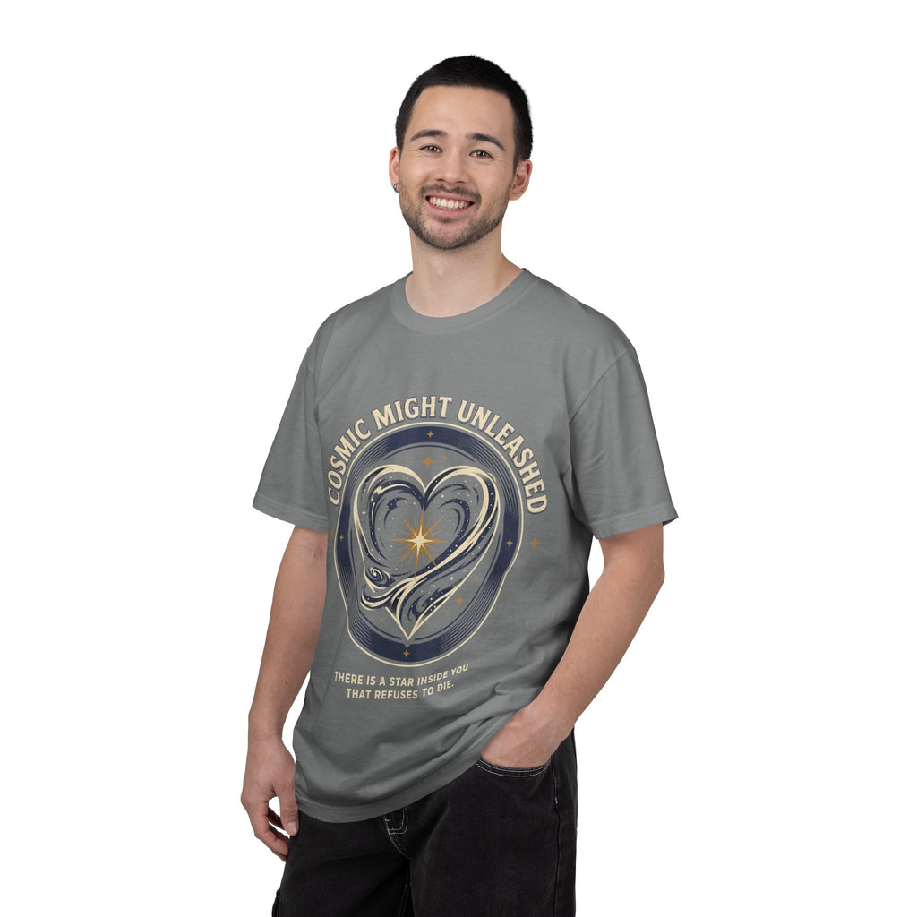 PRB Starforged Flex Cosmic Might Unleashed Heart Graphic T-Shirt — "Cosmic Might Unleashed" Astral Design by Power Runs Black