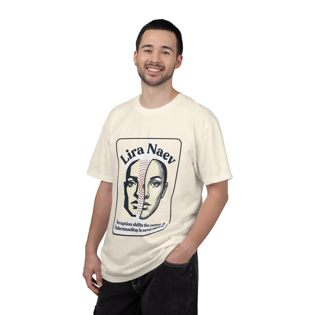 Power Runs Black PRB Lira Naev Split-Face Graphic T-Shirt — “Perception shifts the center” Statement Tee by Power Runs Black