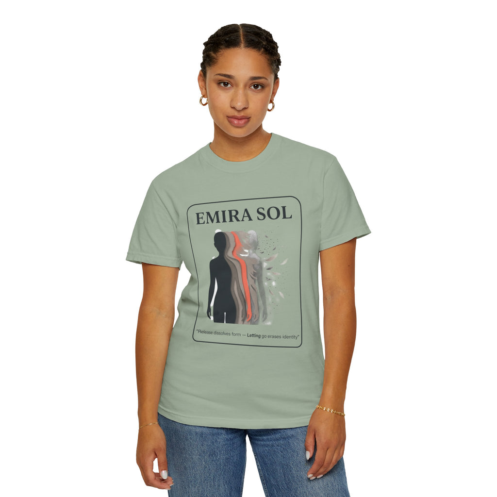Power Runs Black PRB Emira Sol Graphic T-Shirt — Silhouette Art "Release Shadows" Tee by Printify