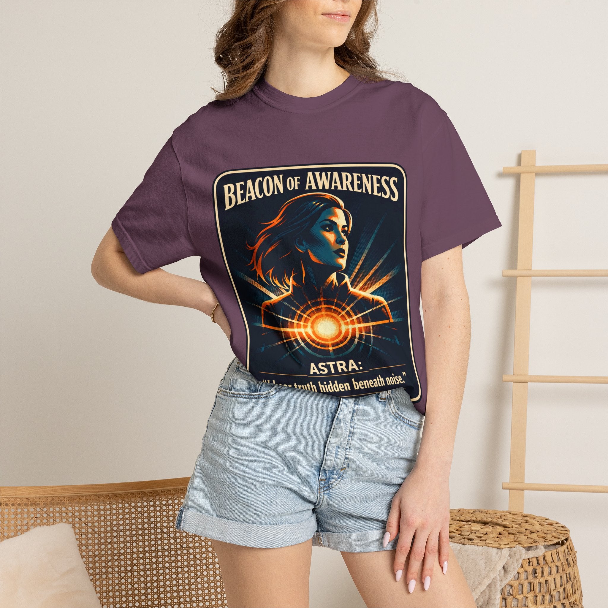 Power Runs Black Beacon of Awareness T-Shirt — “Astra: I hear truth hidden beneath noise” Cosmic Graphic Tee by Power Runs Black
