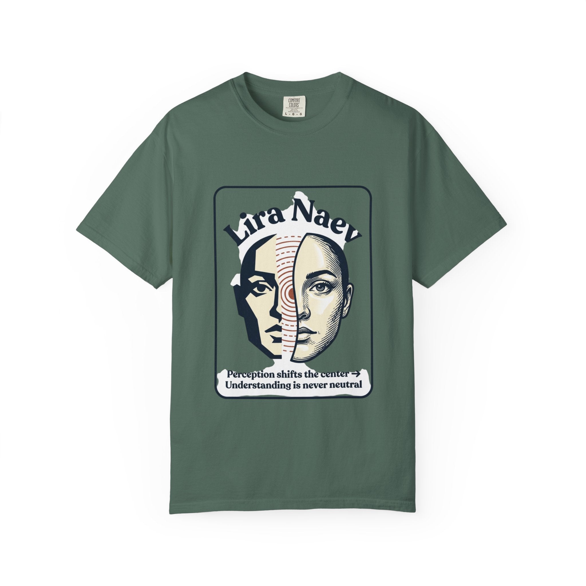 Power Runs Black PRB Lira Naev Split-Face Graphic T-Shirt — “Perception shifts the center” Statement Tee by Power Runs Black
