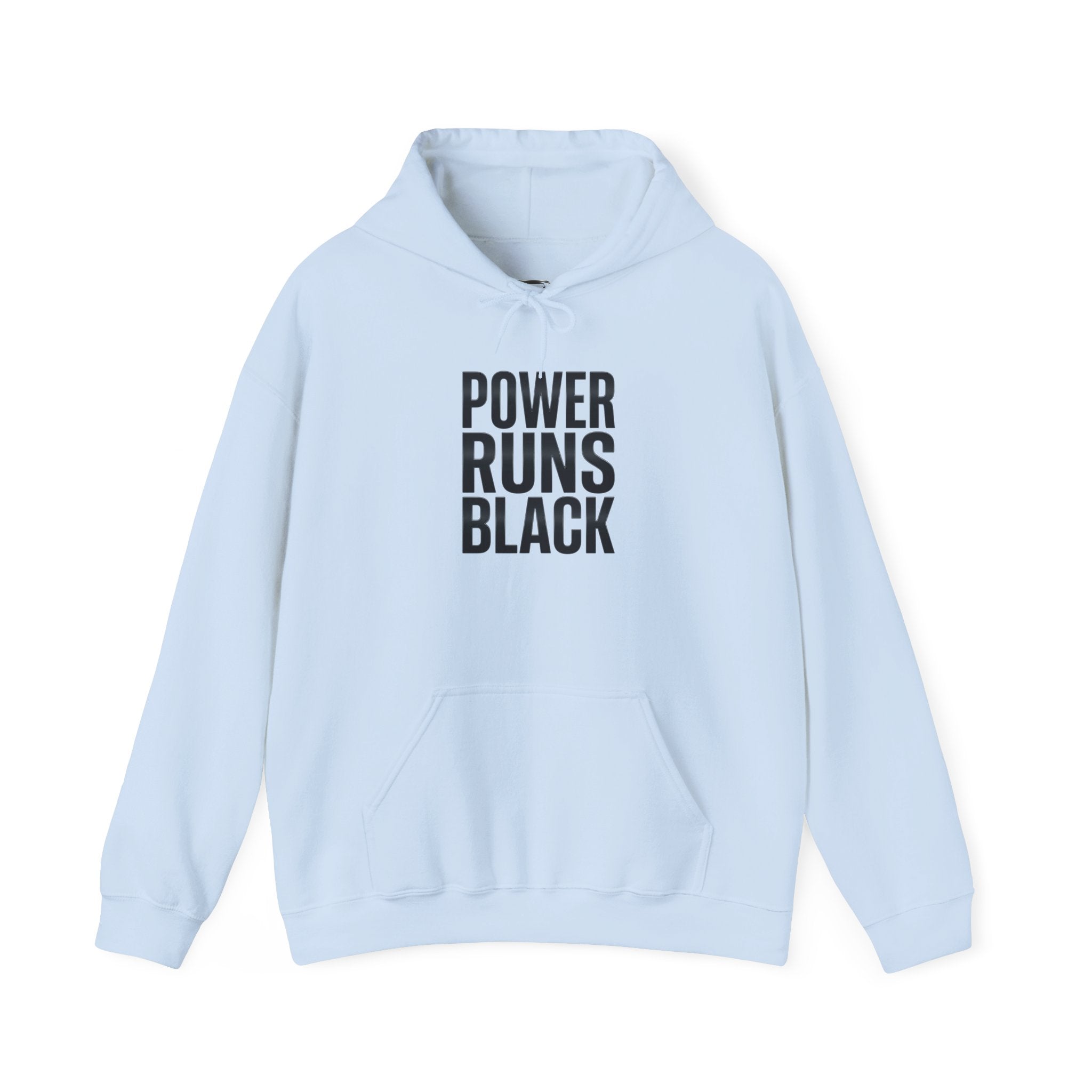 Power Runs Black Hoodie — Bold Graphic Athletic Streetwear by Printify