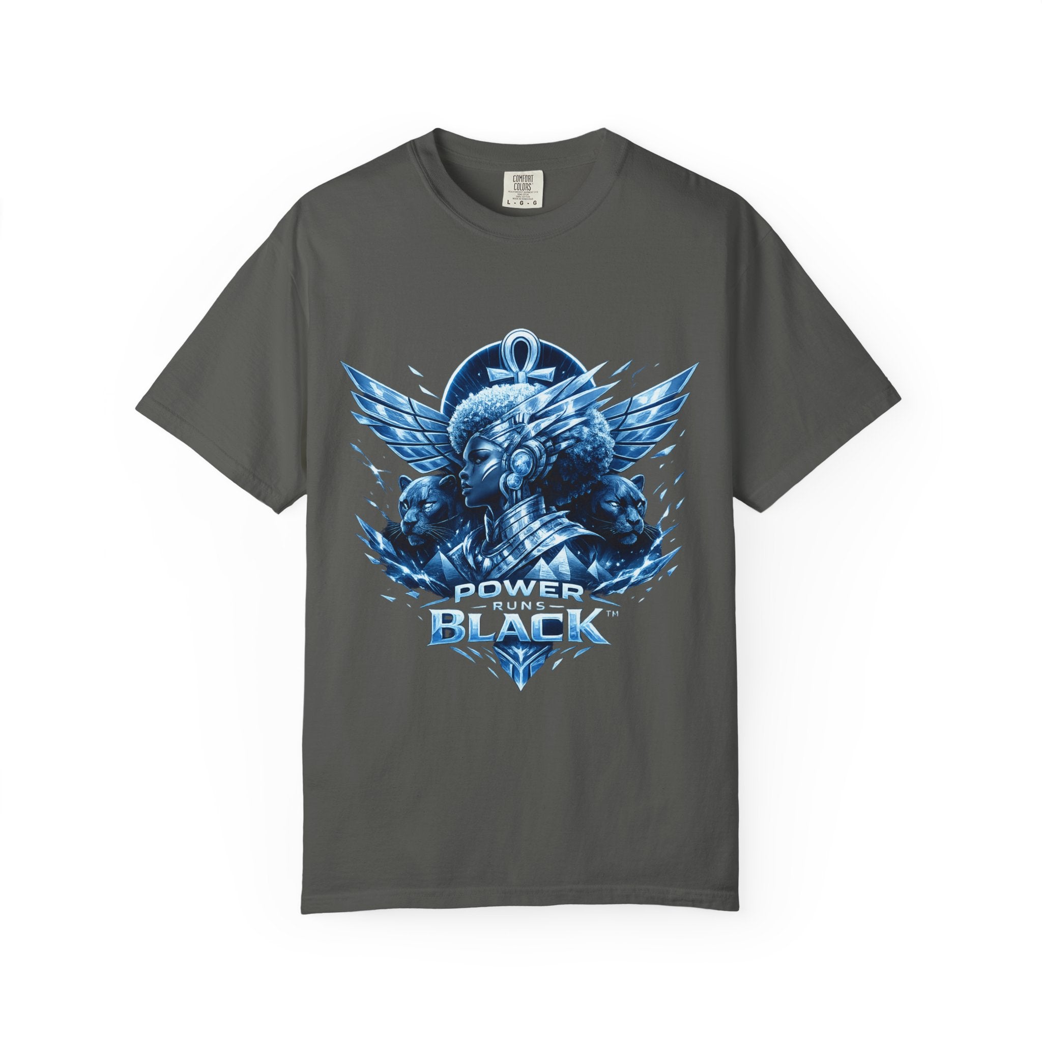 Power of Black Graphic T-Shirt — Egyptian Ankh Warrior Design by Power Runs Black