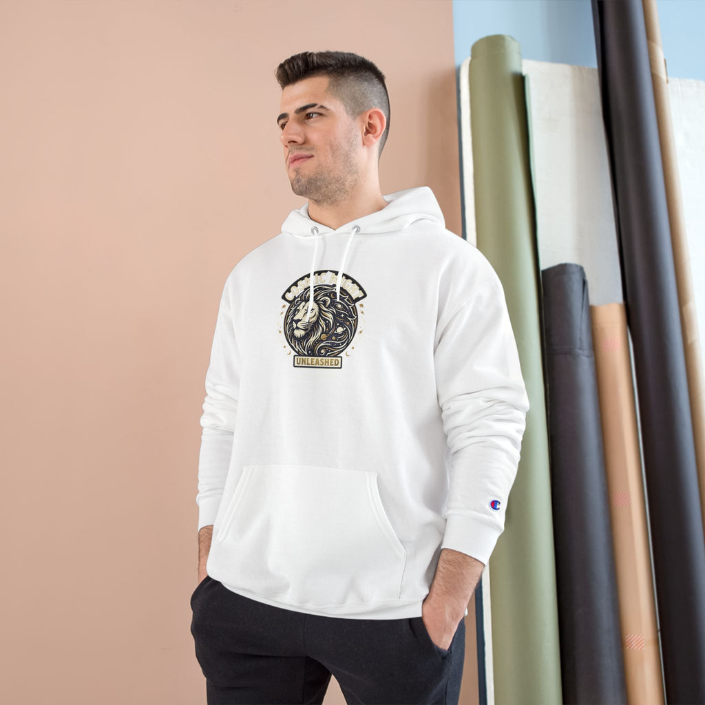 PRB Starforged Flex Cosmic Might Unleashed Lion Crest Hoodie — 'Unleashed' Athletic Champion Graphic Hoodie by Power Runs Black