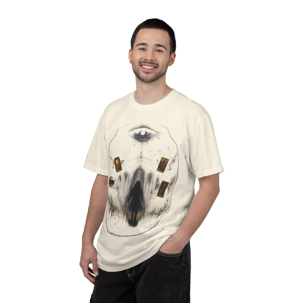 PRB Occult Tarot Skull T-Shirt — Mystic Eye & Shadow Figure Graphic by Power Runs Black