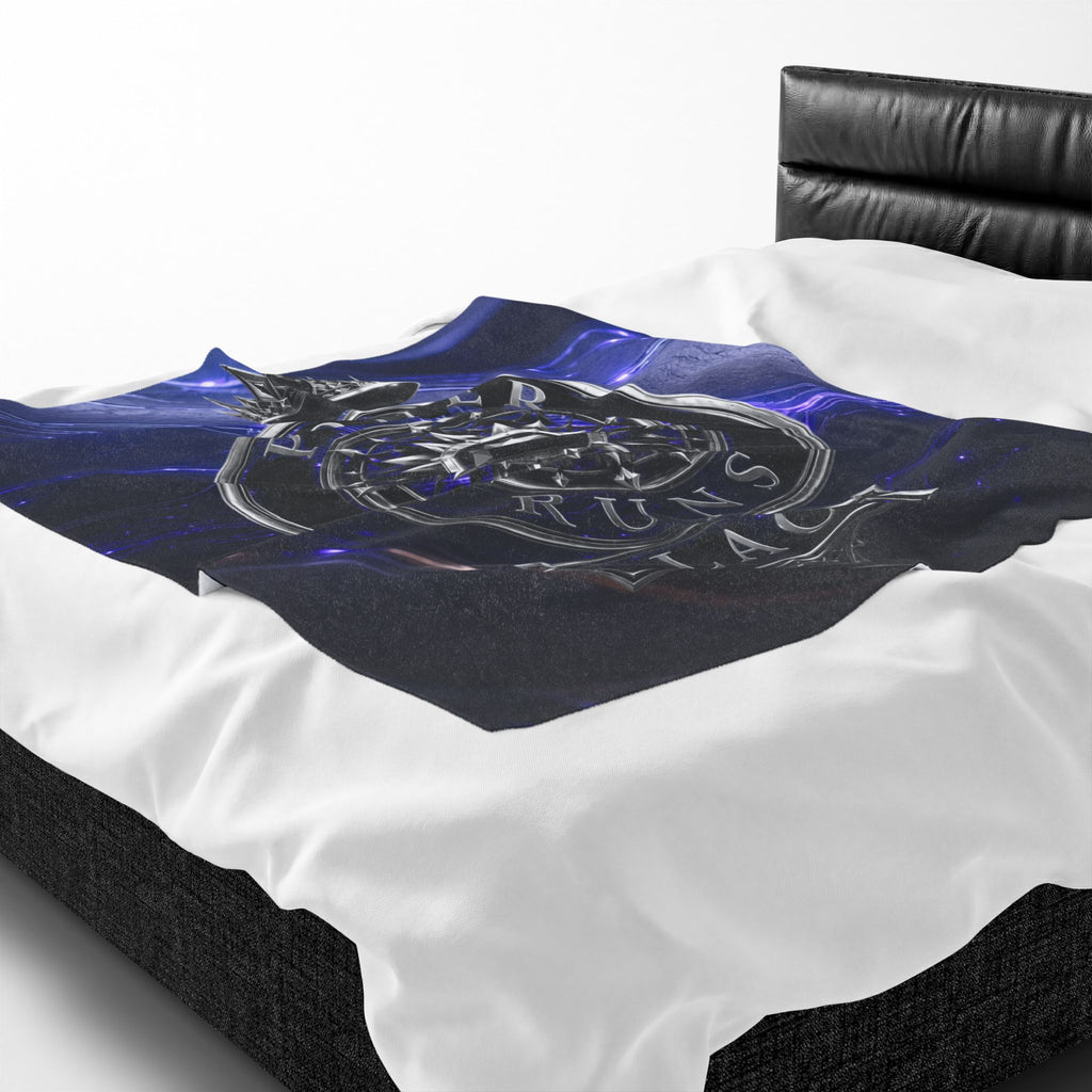 Power Runs Black Velveteen Plush Blanket – Galactic Crown Emblem by Power Runs Black