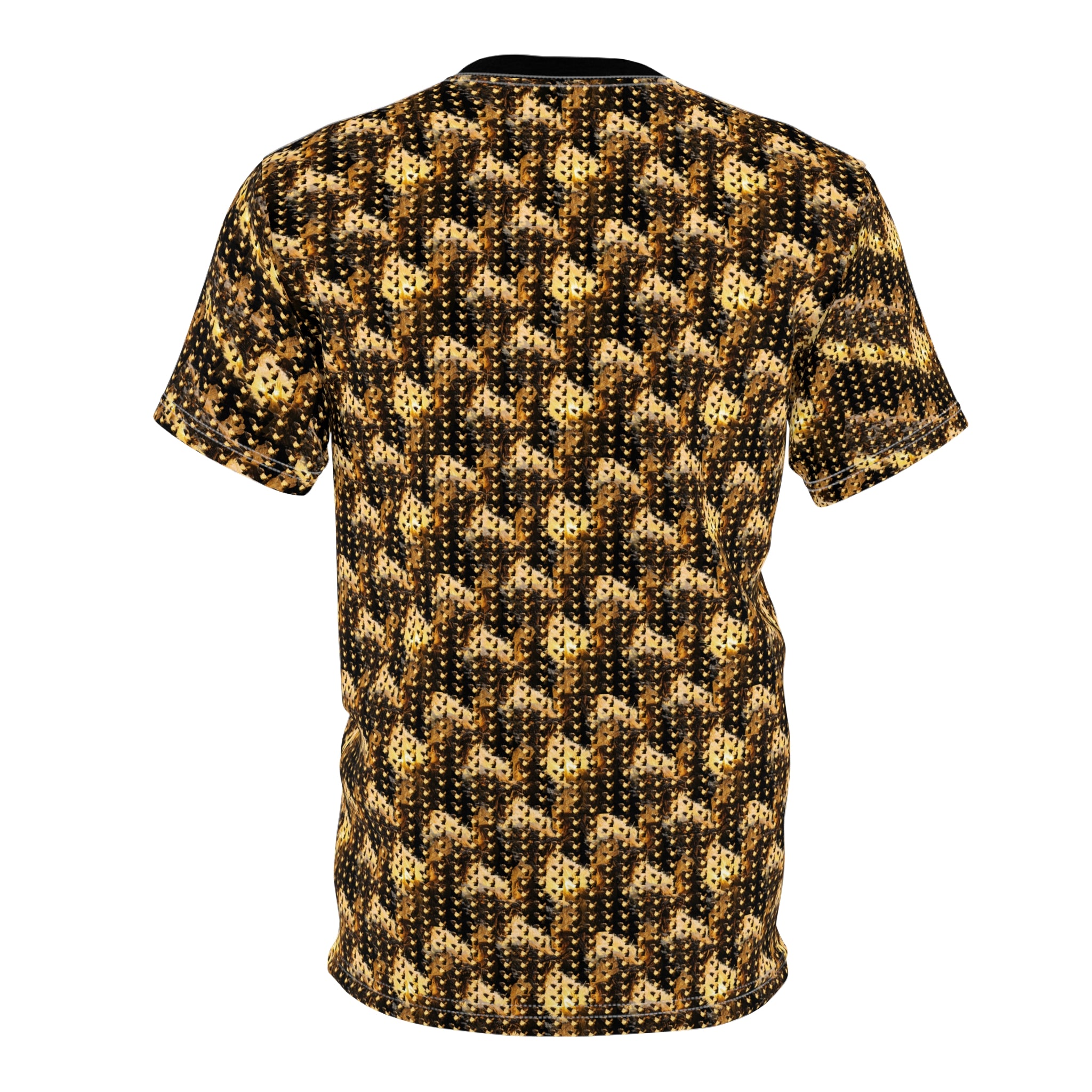 Power Runs Black PRB Golden Houndstooth Knit Pattern Tee | All-Over Print Shirt by Power Runs Black