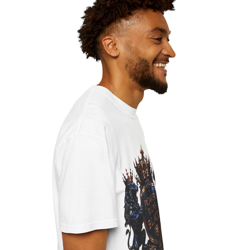 Power Runs Black Crest T-shirt | Heraldic Lion Shield Tee by Power Runs Black