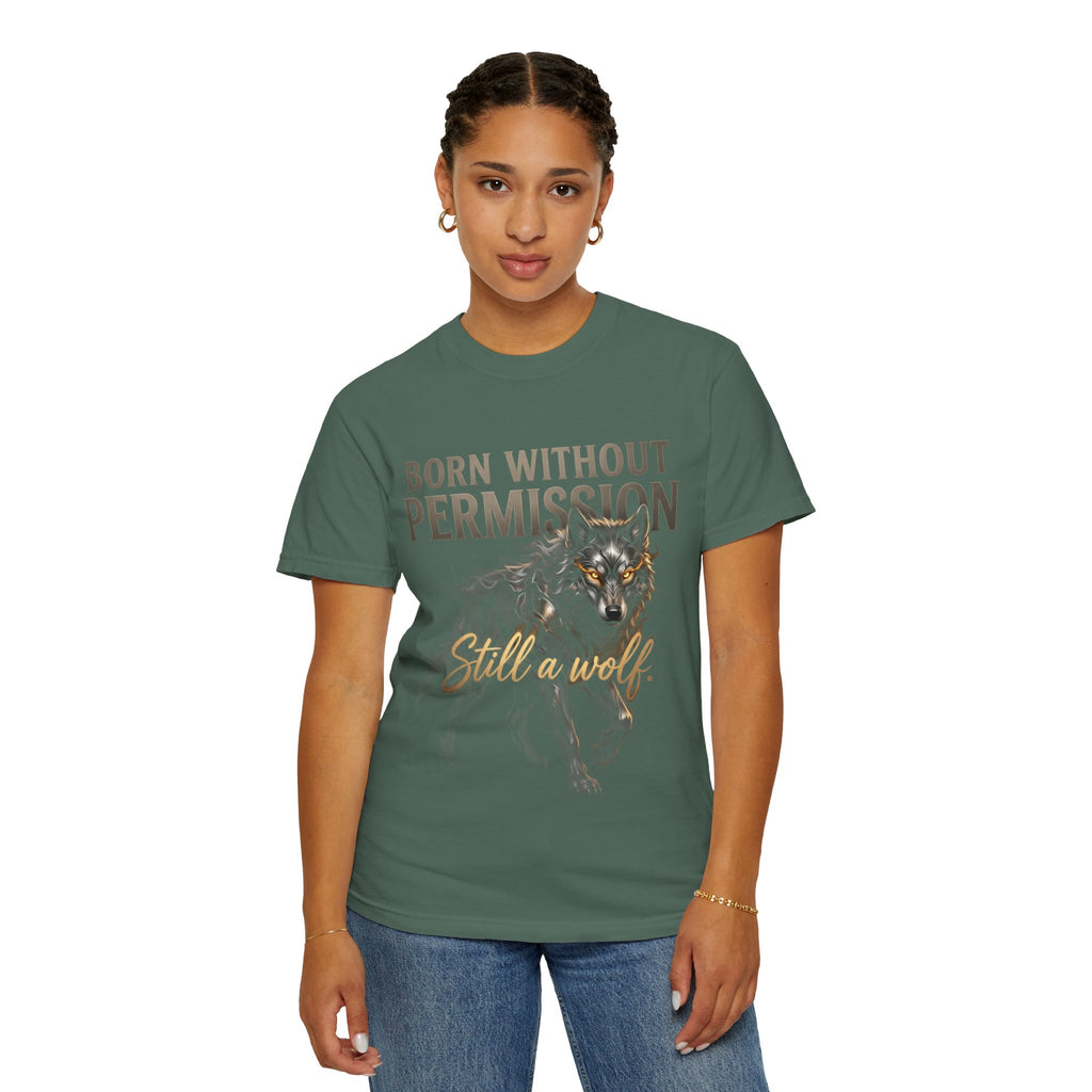 PRB Born Without Permission Wolf T-Shirt — Bold Wolf Graphic Tee by Printify