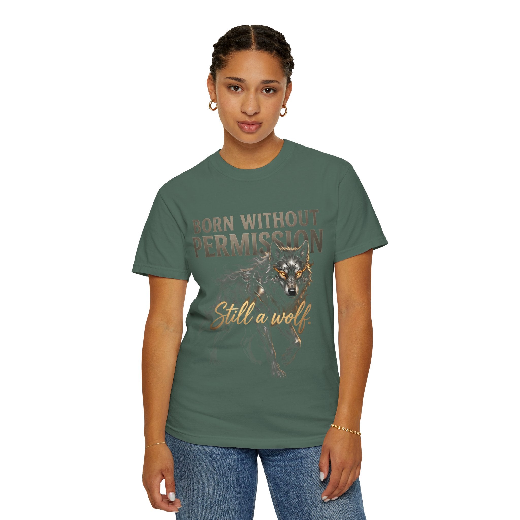 PRB Born Without Permission Wolf T-Shirt — Bold Wolf Graphic Tee by Printify