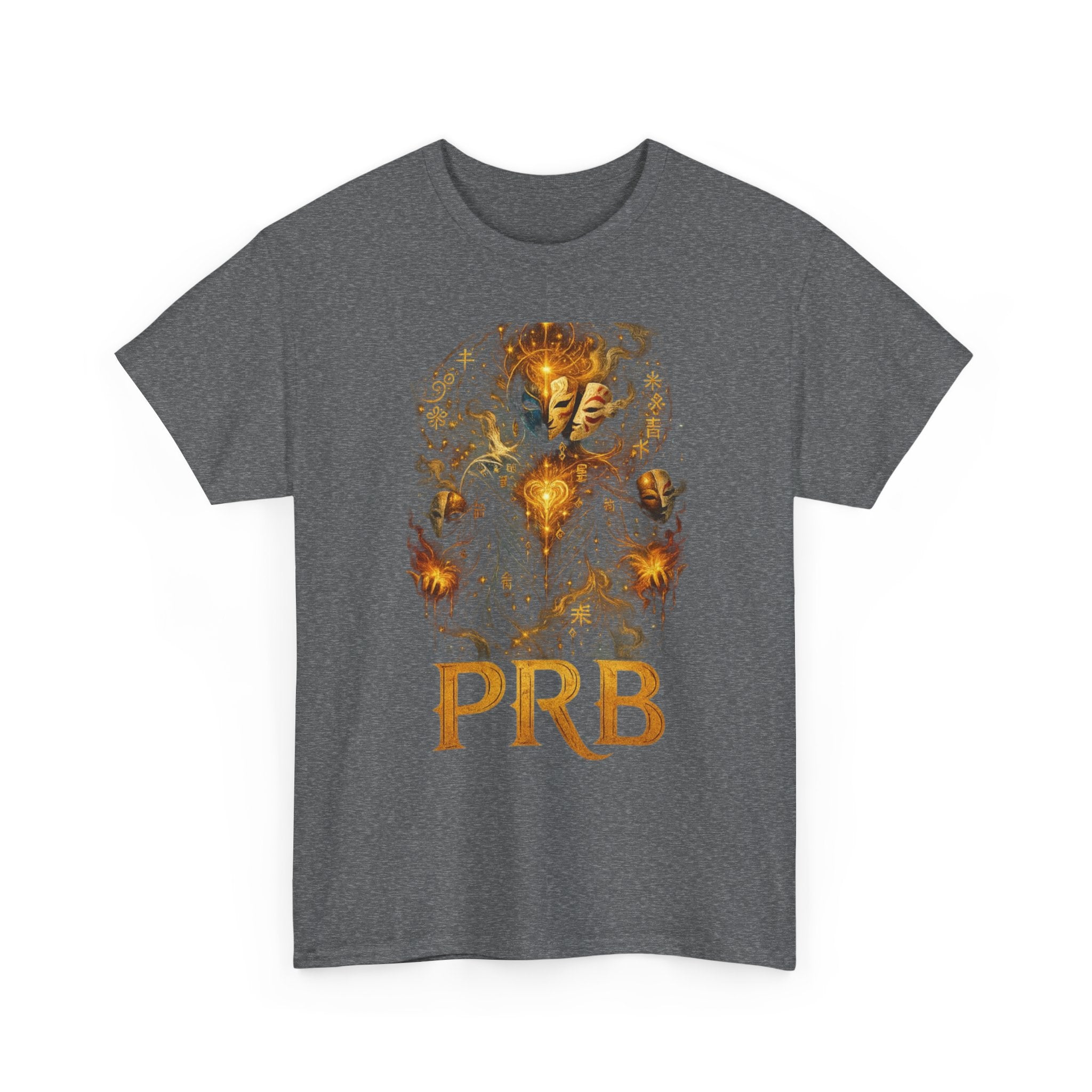PRB Golden Mystic Mask Graphic Tee — Vintage Nature Illustration T-Shirt by Power Runs Black