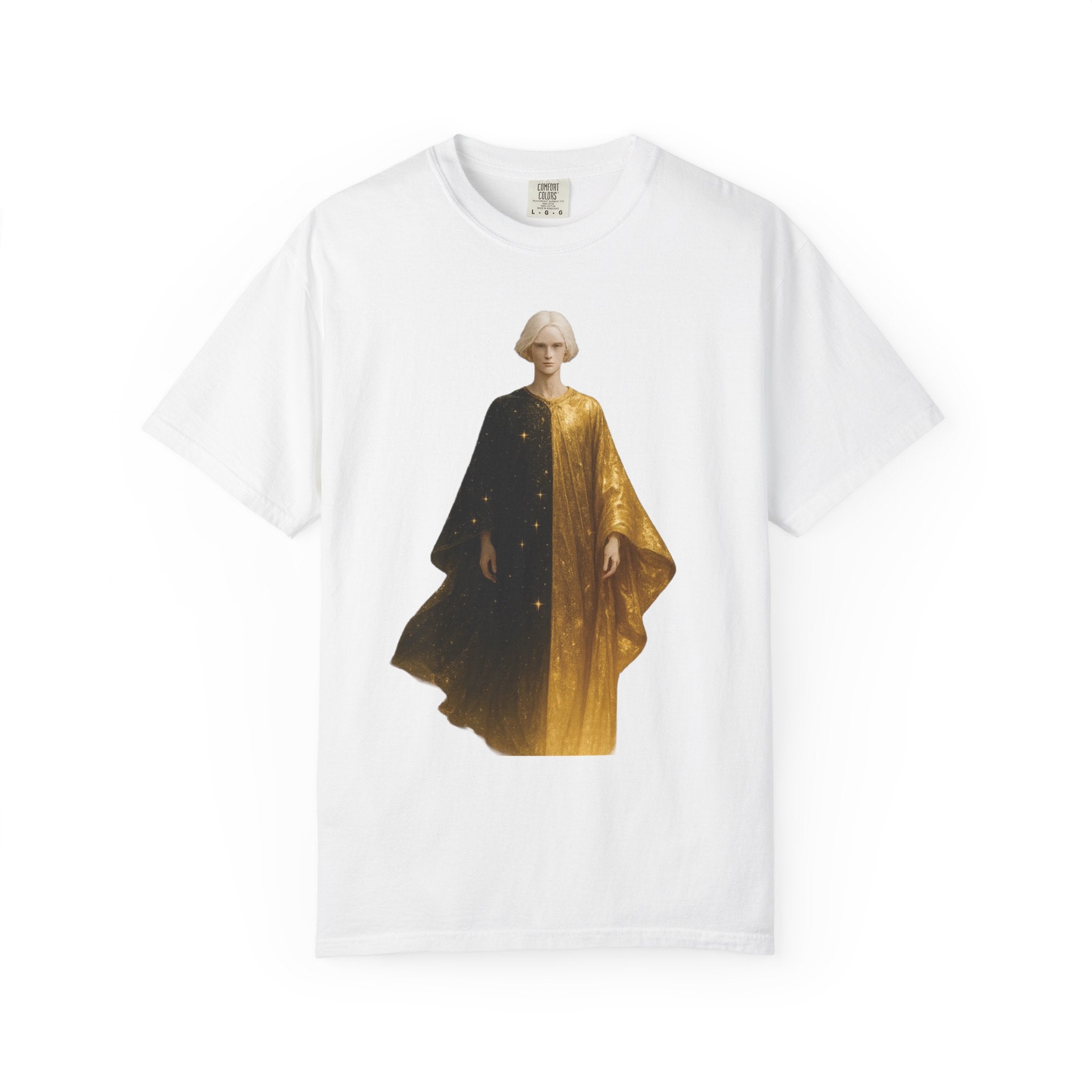 Power Runs Black PRB Twelfth Golden Cloak Figure T-Shirt | Surreal Angelic Portrait by Power Runs Black