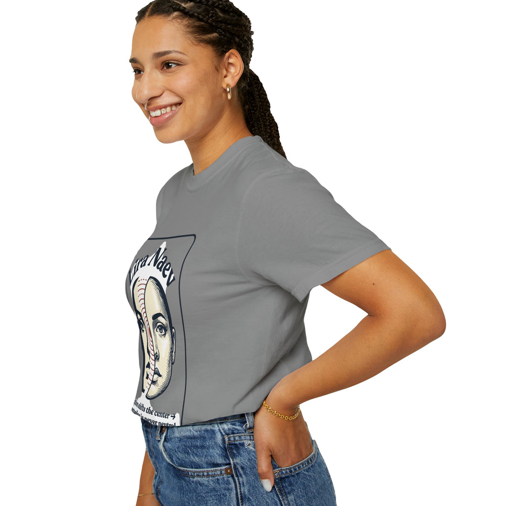 Power Runs Black PRB Lira Naev Split-Face Graphic T-Shirt — “Perception shifts the center” Statement Tee by Printify