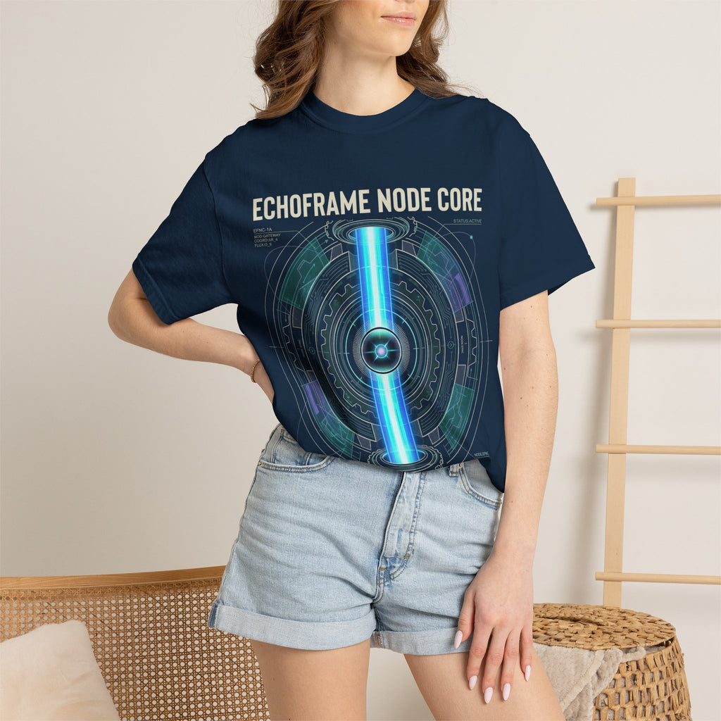 Power Runs Black PRB Echoframe Node Core T-Shirt — Futuristic Tech Graphic Tee by Power Runs Black