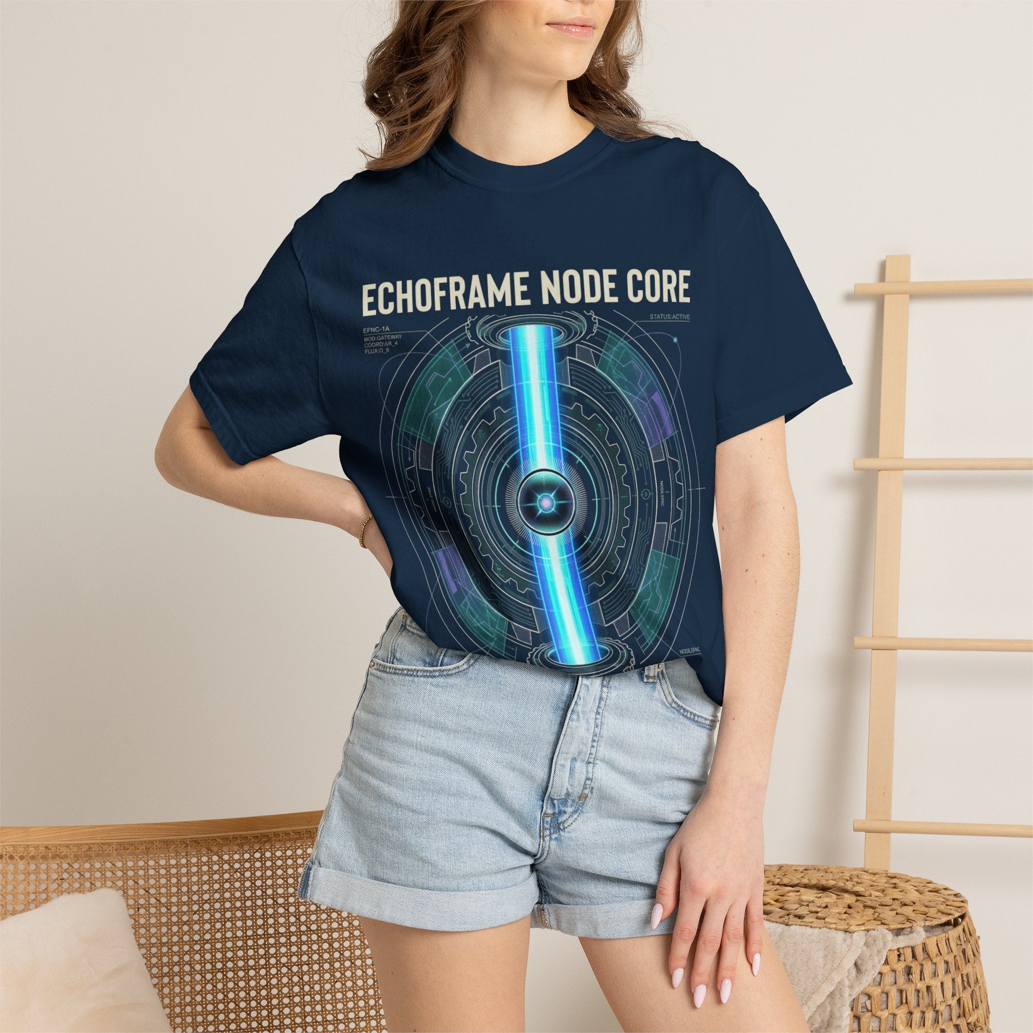 Power Runs Black PRB Echoframe Node Core T-Shirt — Futuristic Tech Graphic Tee by Power Runs Black