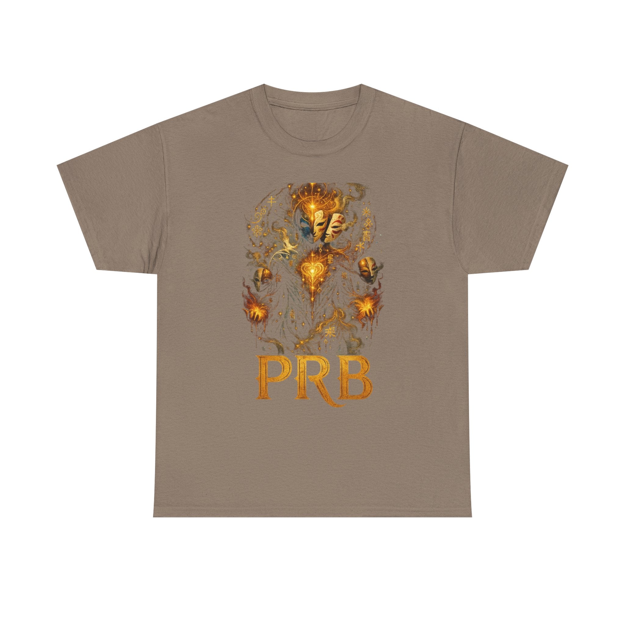 PRB Golden Mystic Mask Graphic Tee — Vintage Nature Illustration T-Shirt by Power Runs Black