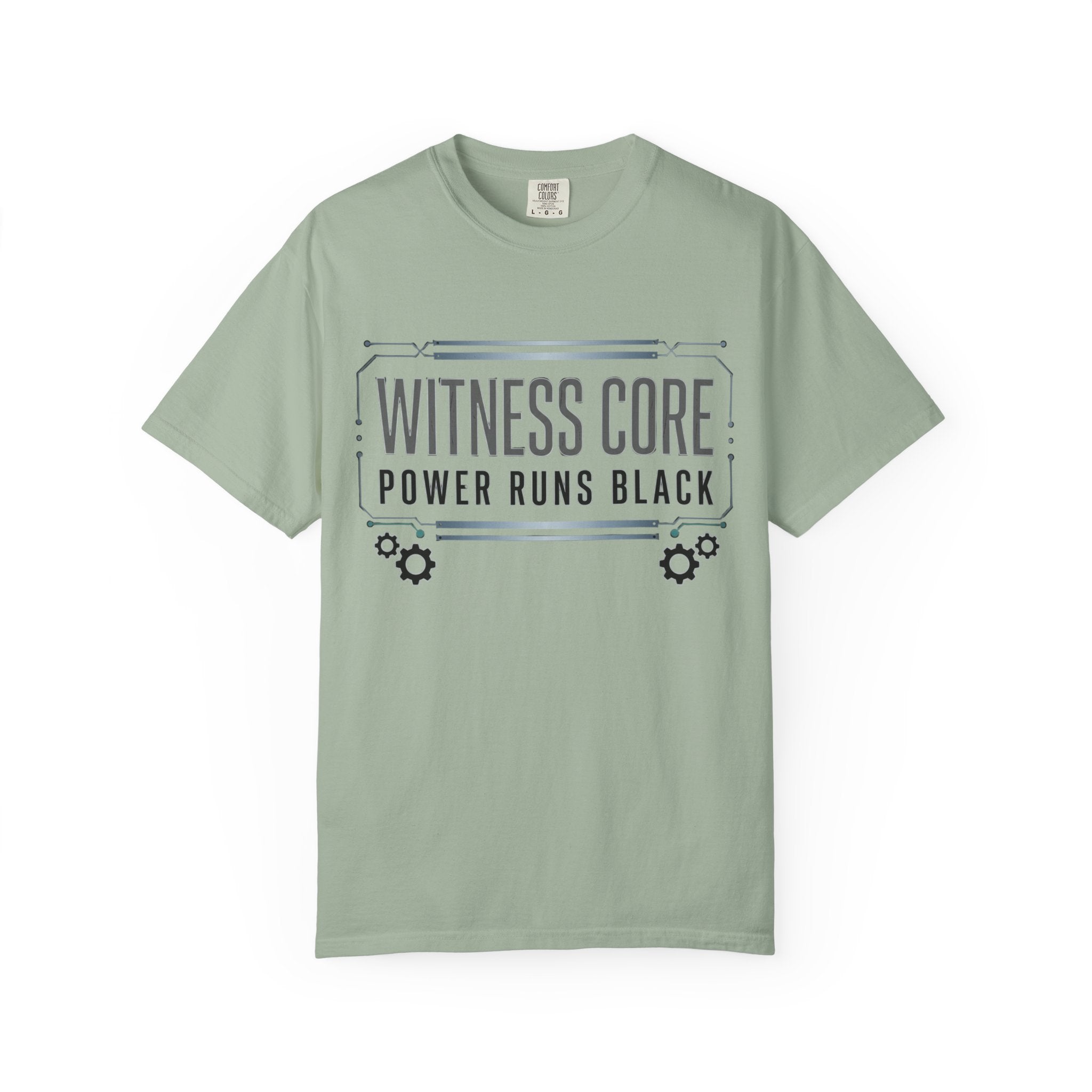 Printify PRB Witness Core Power Runs Black T-shirt | Tech Industrial Graphic Tee - T-Shirt