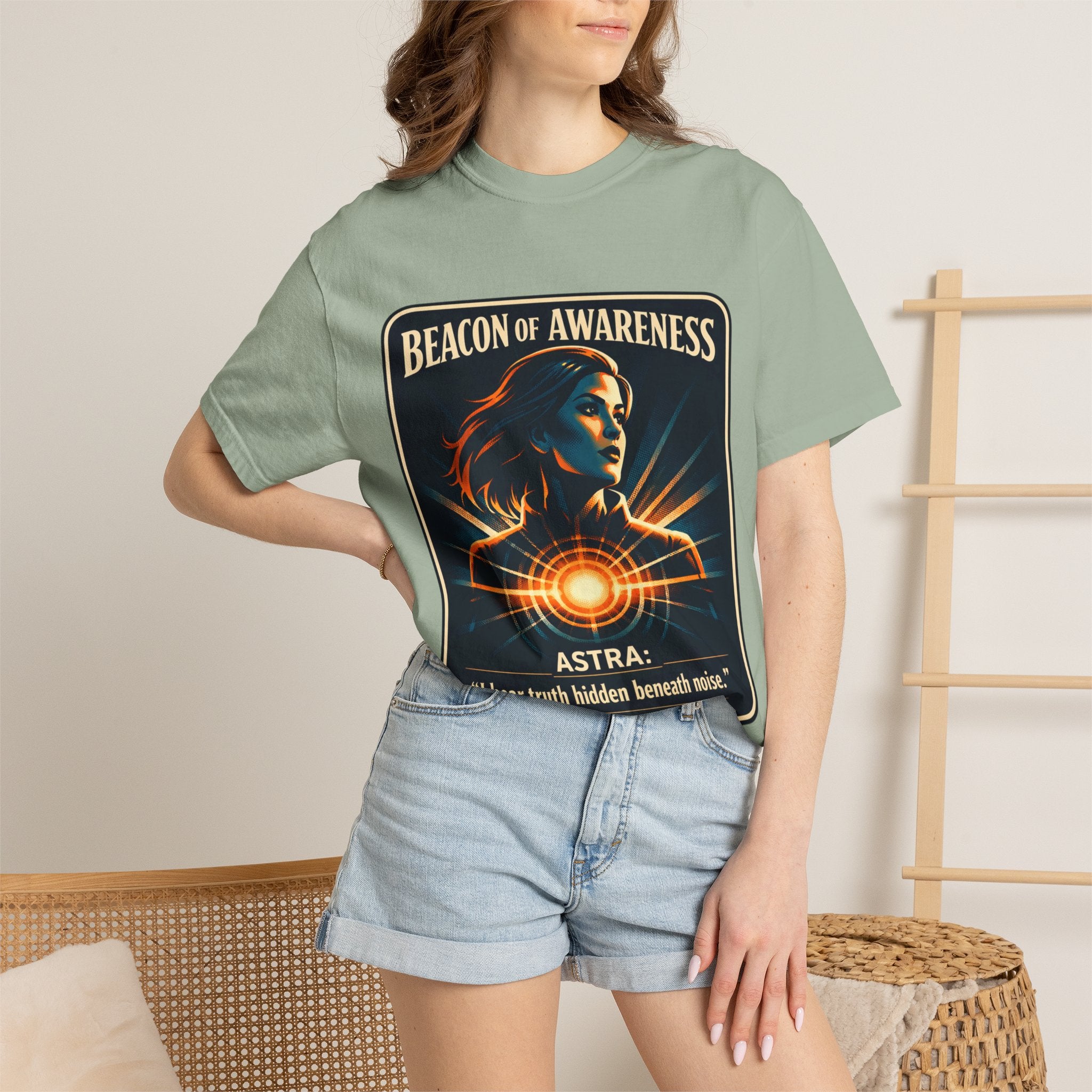 Power Runs Black Beacon of Awareness T-Shirt — “Astra: I hear truth hidden beneath noise” Cosmic Graphic Tee by Power Runs Black