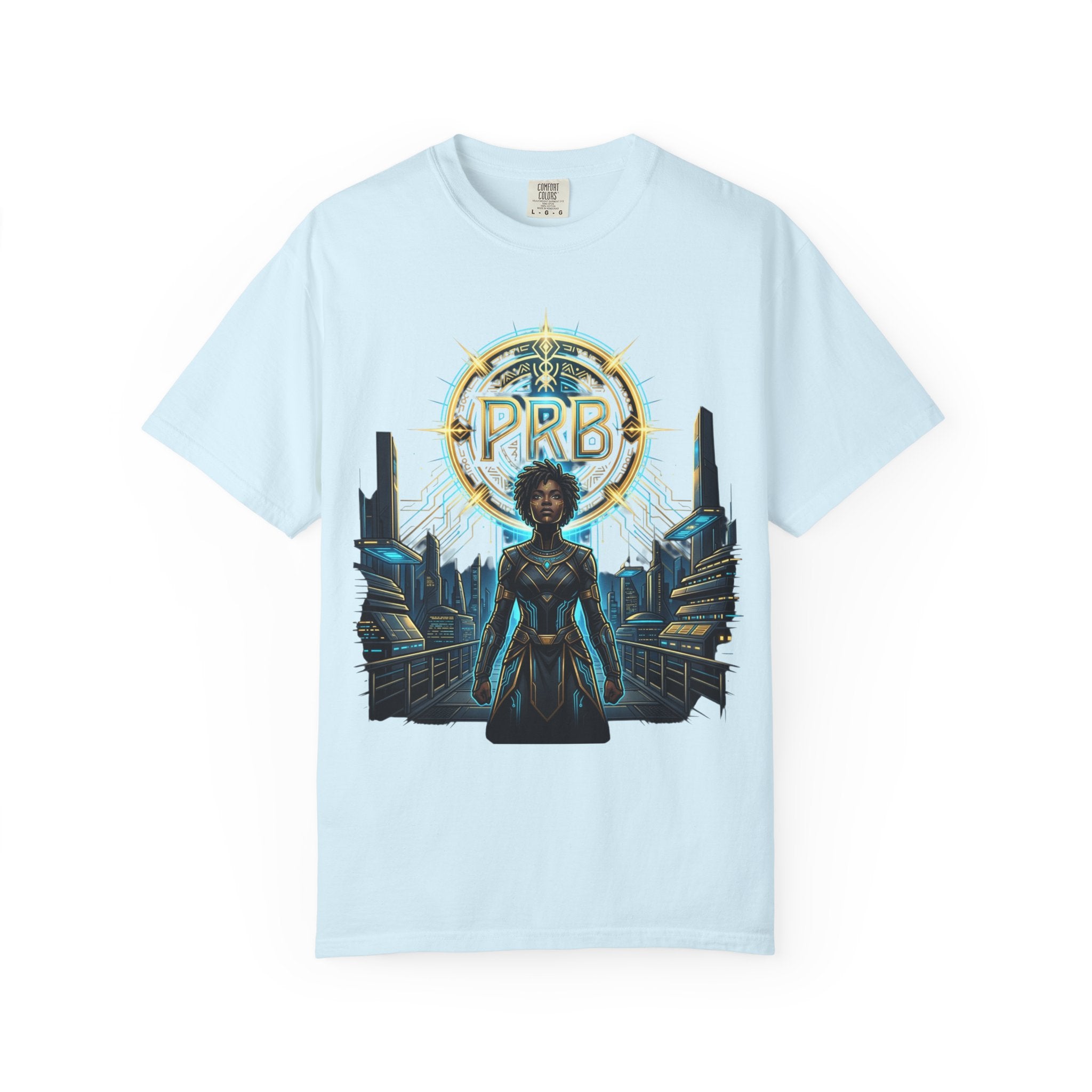Futuristic Warrior Afrofuturist Graphic T-Shirt | Sci-Fi Streetwear Tee by Printify