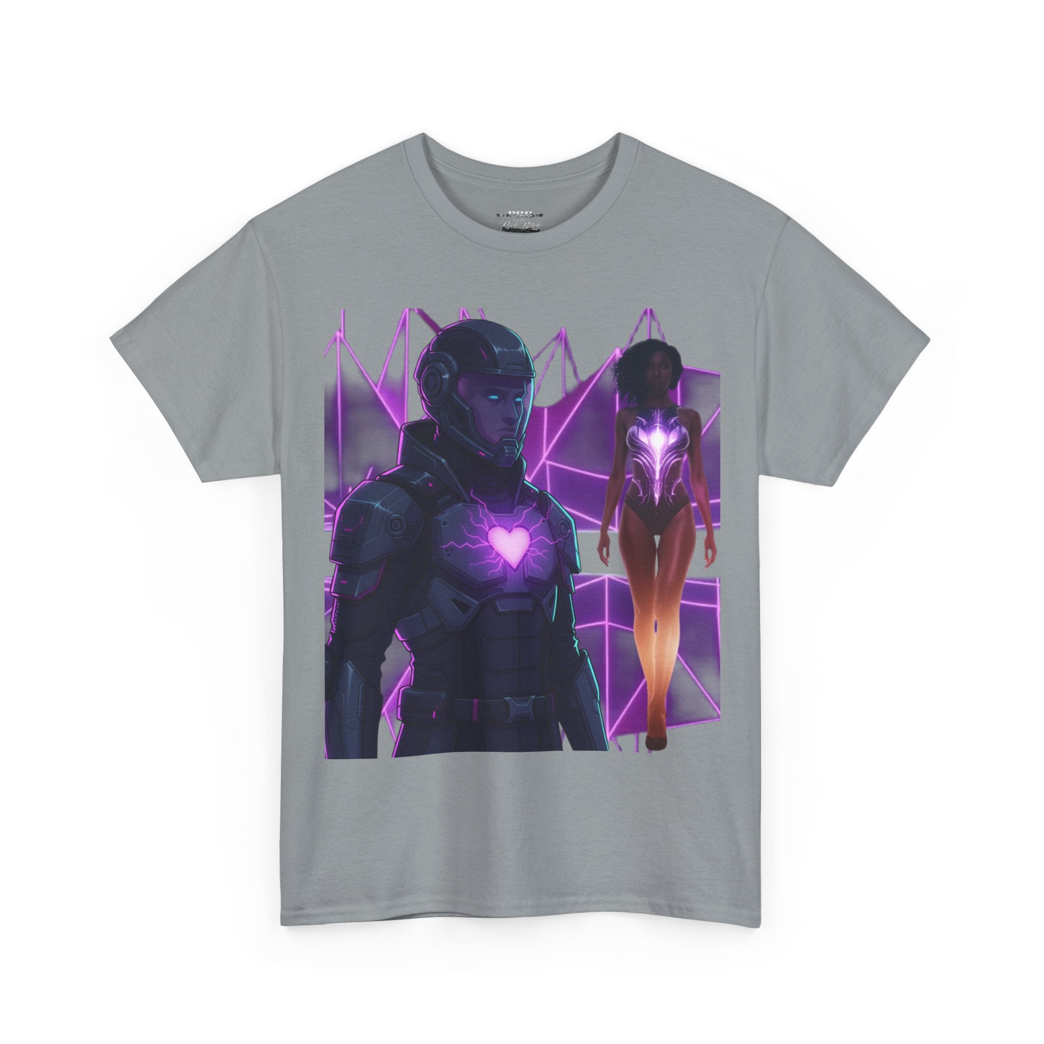 Power Run Black PRB Pretty Rich Bitch The Collection Purple Heart Cyberpunk Knight T-Shirt | Futuristic Armor Sci‑Fi Tee by Printify
