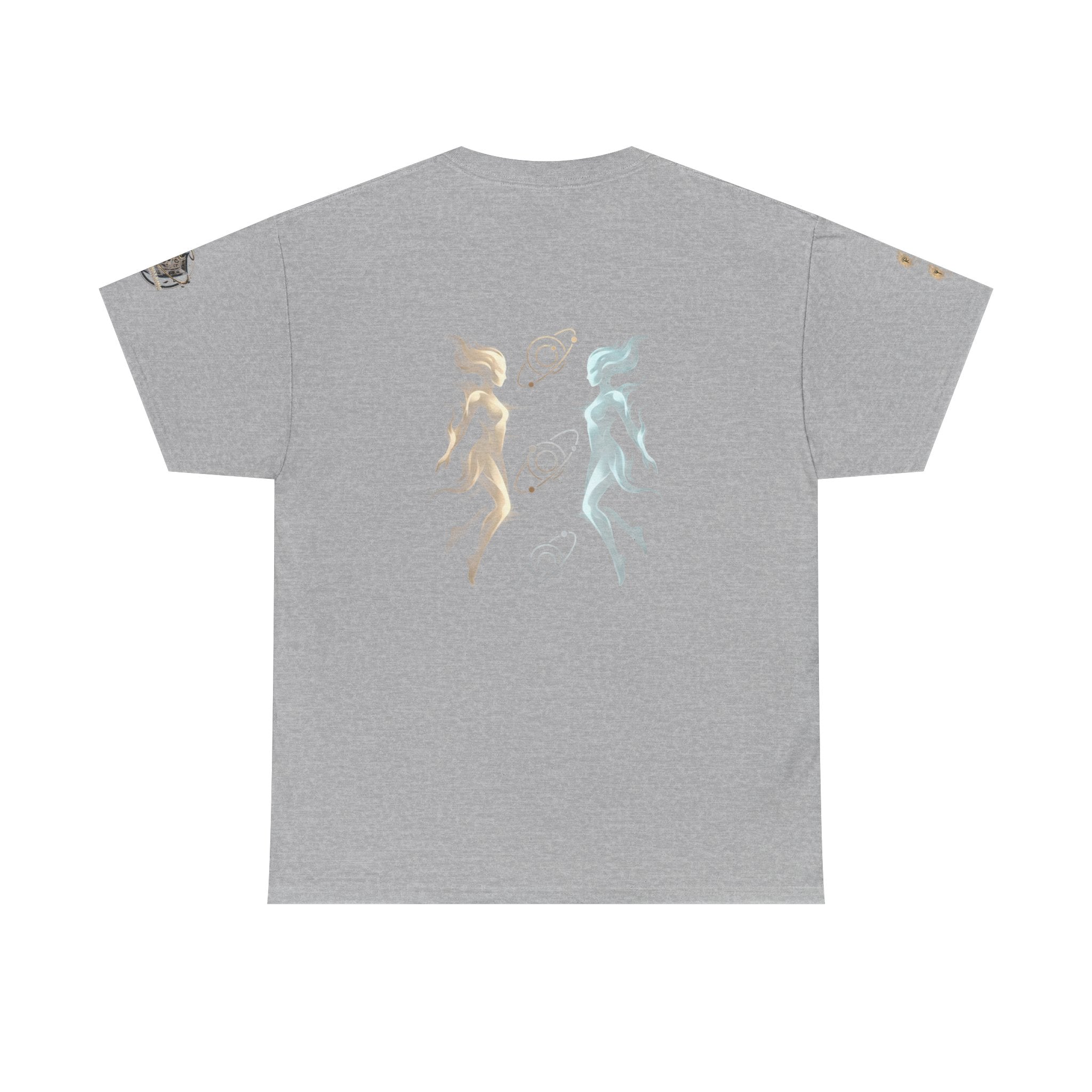 Power Runs Black Gemini Spirit Tee — Twin Sun & Moon Celestial Graphic T-Shirt by Printify
