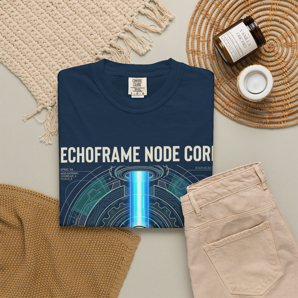 Power Runs Black PRB Echoframe Node Core T-Shirt — Futuristic Tech Graphic Tee by Power Runs Black