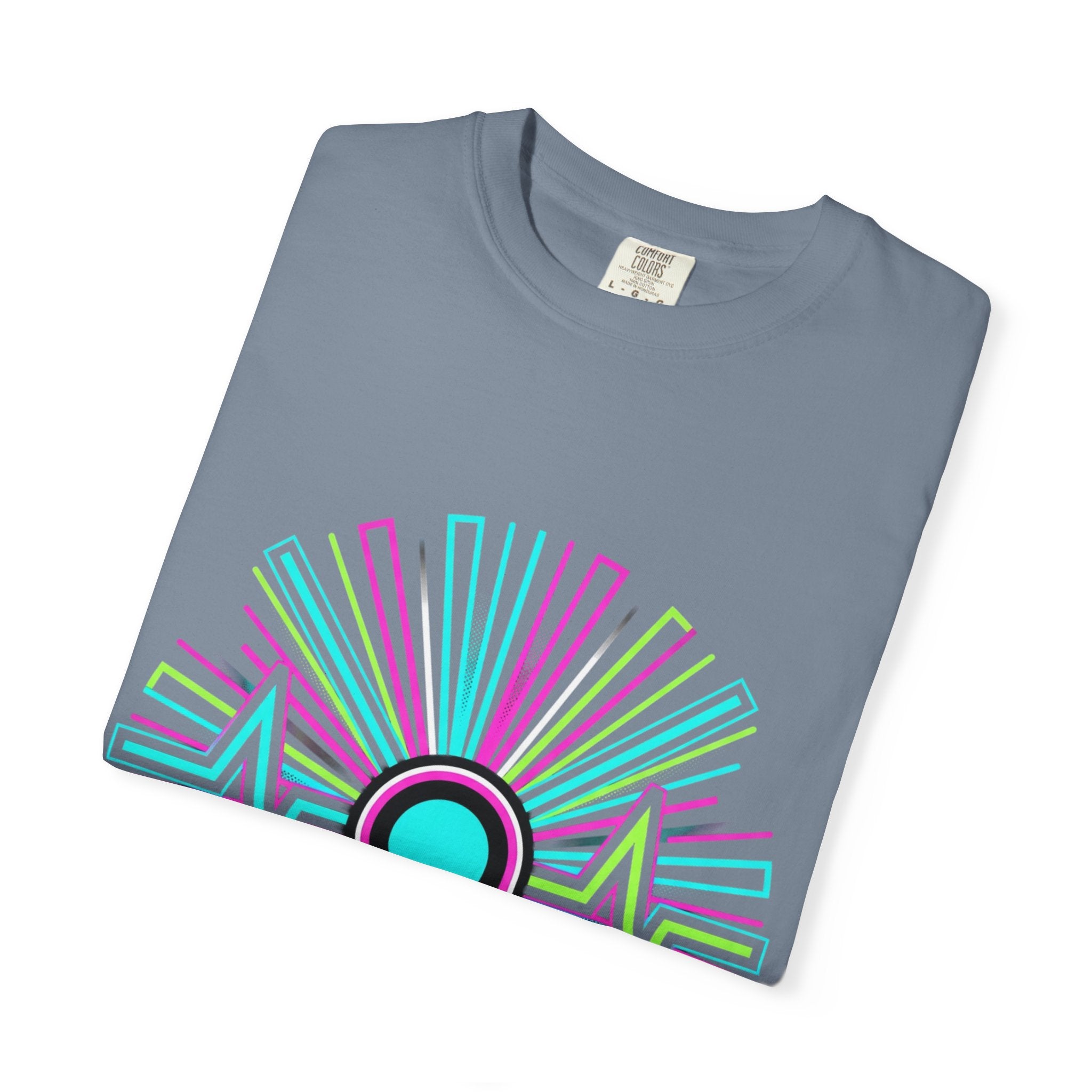Power Runs Black PRB Electric "Move With Pulse" Graphic T-Shirt — Neon Sunburst Design by Power Runs Black