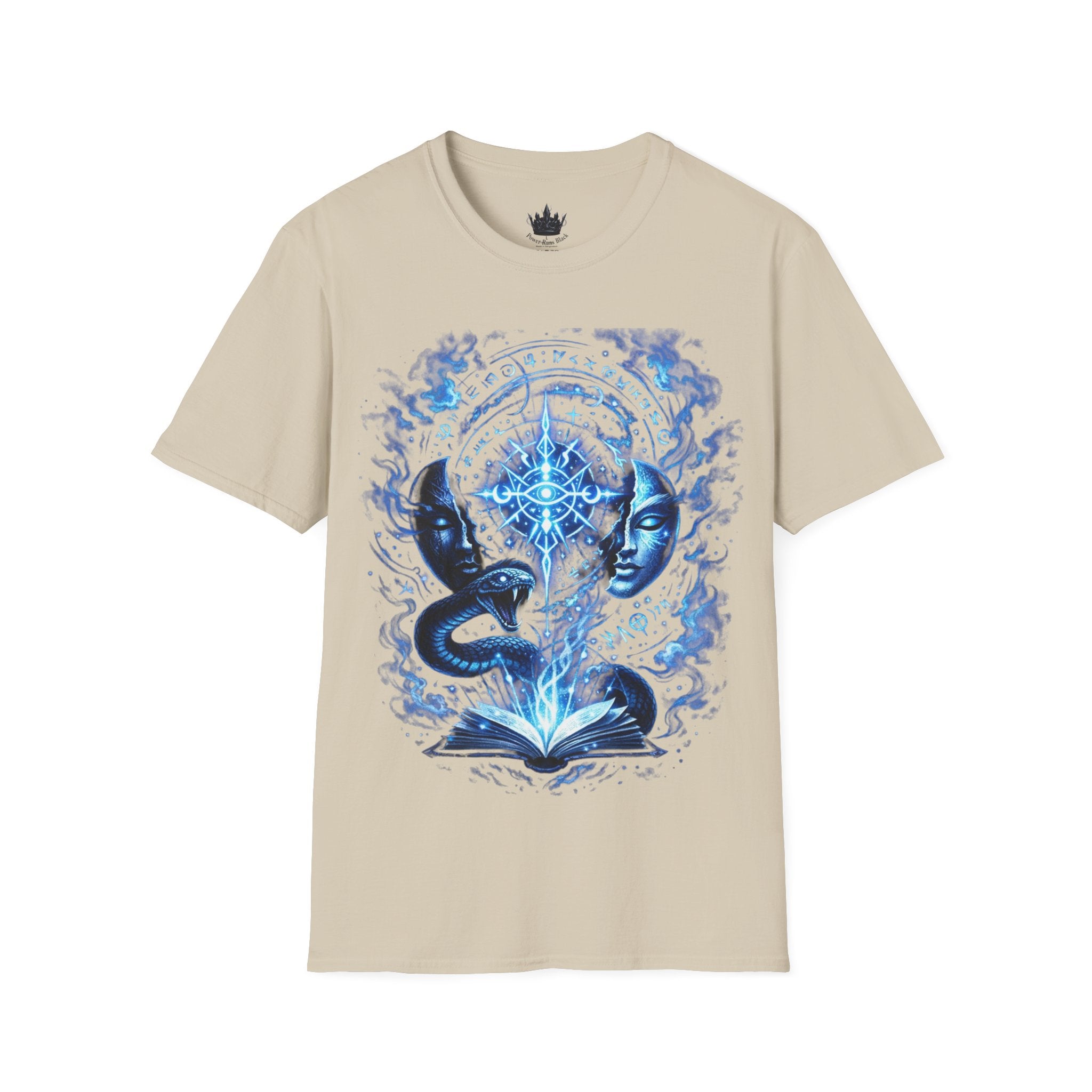 PRB Mystic Oceanic Spell T-Shirt — Blue Serpent & Moon Magic Tee by Power Runs Black